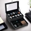 10 Slots Wrist Watch Organiser Box for Men & Women | Premium Faux Leather Multi Compartment Sliding Drawer for Small Accessories | Watches Collection Box/Holder | Check - Black