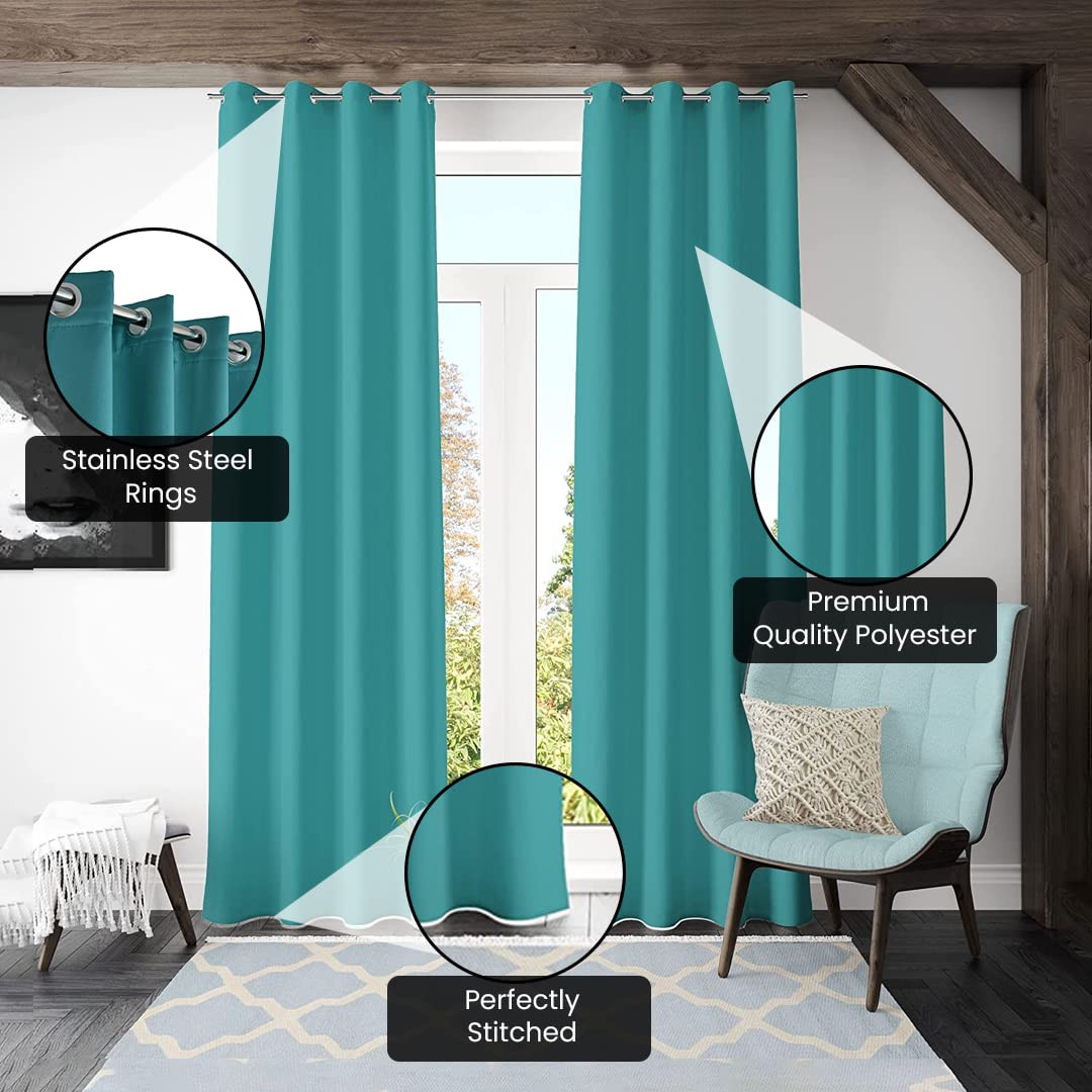 Kuber Industries 100% Room Darkening Black Out Curtain I 5 Feet Window Curtain I Insulated Heavy Polyester Solid Curtain|Drapes with 8 Eyelet for Home & Office (Aqua)