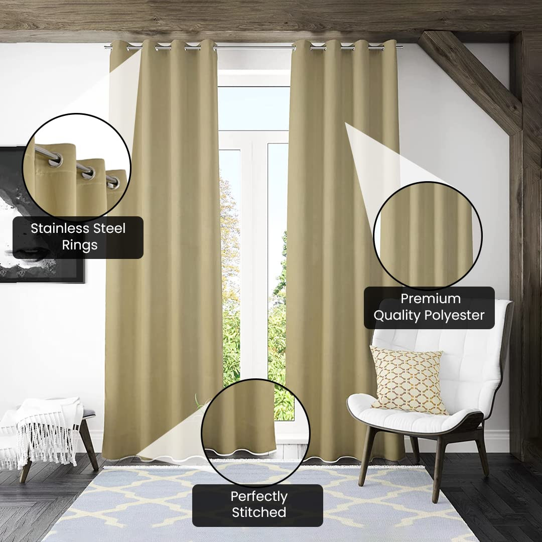 Kuber Industries 100% Room Darkening Black Out Curtain I 5 Feet Window Curtain I Insulated Heavy Polyester Solid Curtain|Drapes with 8 Eyelet for Home & Office (Gold)