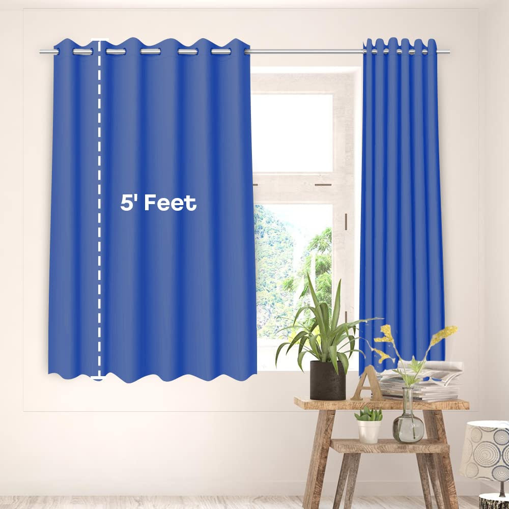 Kuber Industries 100% Room Darkening Black Out Curtain I 5 Feet Window Curtain I Insulated Heavy Polyester Solid Curtain|Drapes with 8 Eyelet for Home & Office (Blue)