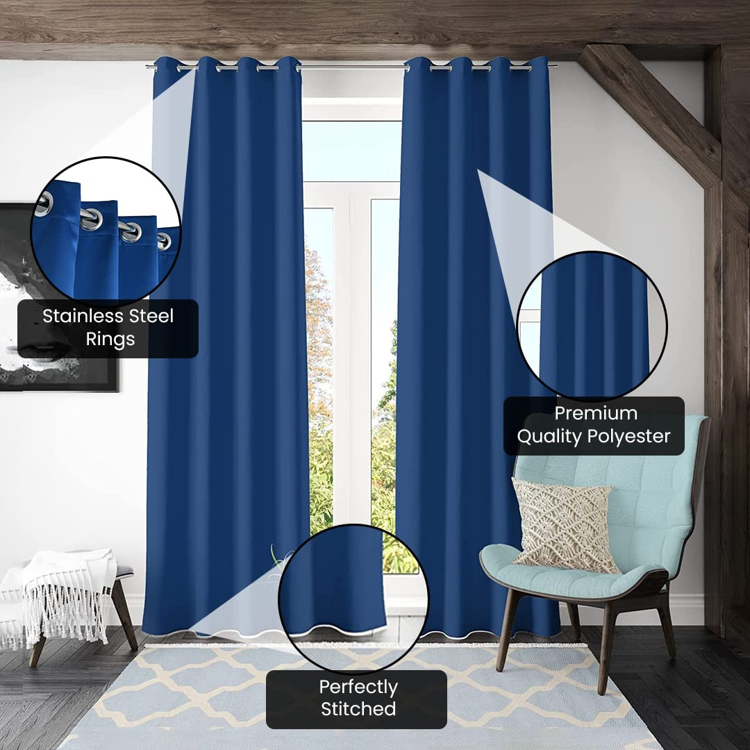 Kuber Industries 100% Room Darkening Black Out Curtain I 5 Feet Window Curtain I Insulated Heavy Polyester Solid Curtain|Drapes with 8 Eyelet for Home & Office (Blue)