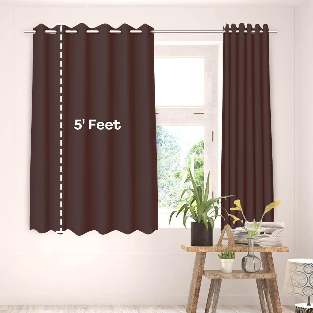 Kuber Industries 100% Room Darkening Black Out Curtain I 5 Feet Window Curtain I Insulated Heavy Polyester Solid Curtain|Drapes with 8 Eyelet for Home & Office (Coffee)