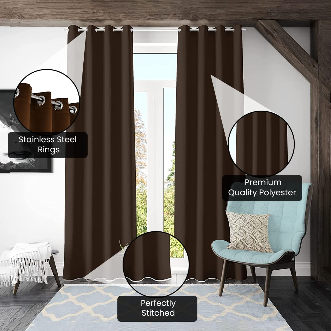 Kuber Industries 100% Room Darkening Black Out Curtain I 5 Feet Window Curtain I Insulated Heavy Polyester Solid Curtain|Drapes with 8 Eyelet for Home & Office (Coffee)