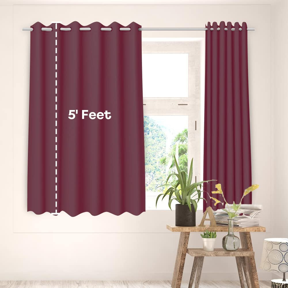 Kuber Industries 100% Room Darkening Black Out Curtain I 5 Feet Window Curtain I Insulated Heavy Polyester Solid Curtain|Drapes with 8 Eyelet for Home & Office (Wine)