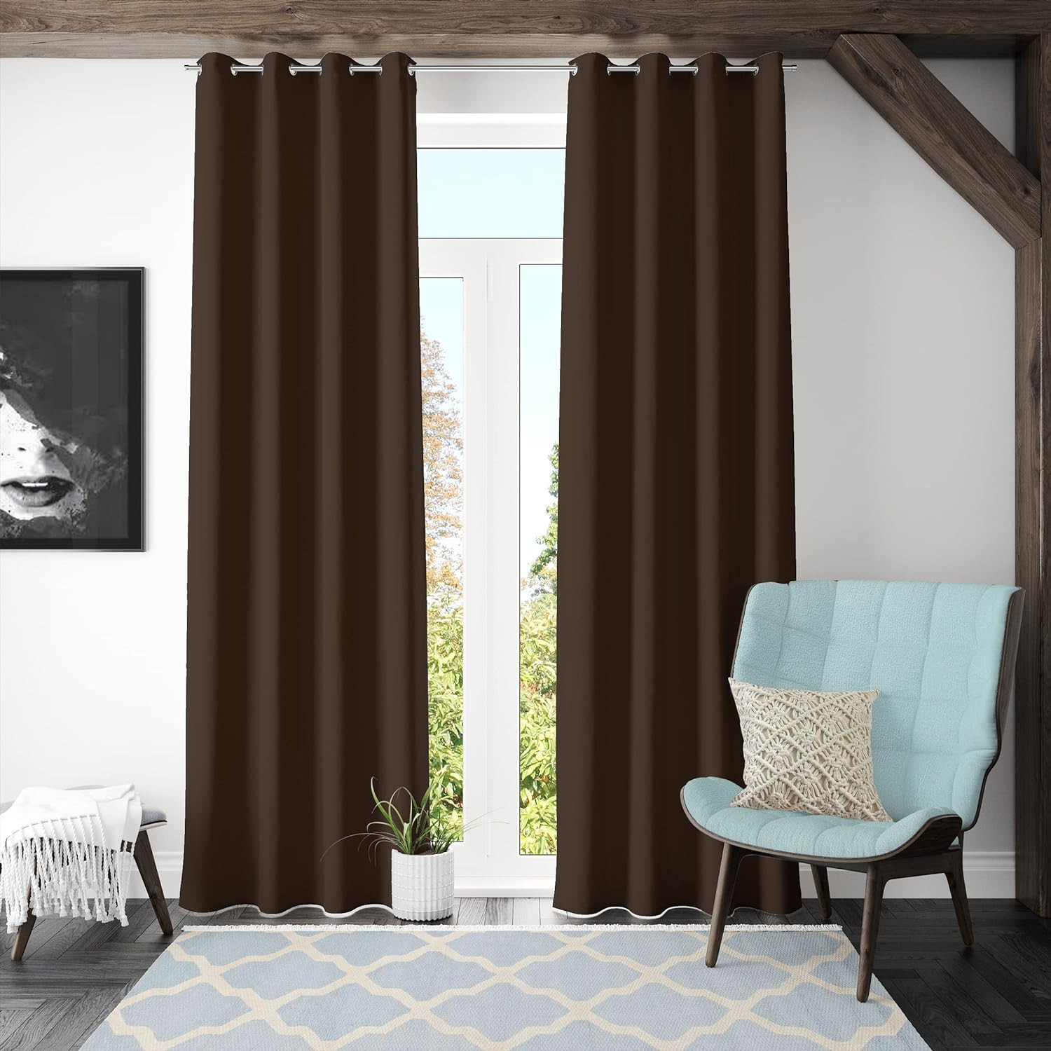 Kuber Industries 100% Room Darkening Black Out Curtain I 7 Feet Door Curtain I Insulated Heavy Polyester Solid Curtain|Drapes with 8 Eyelet for Home & Office (Light Chocolate)