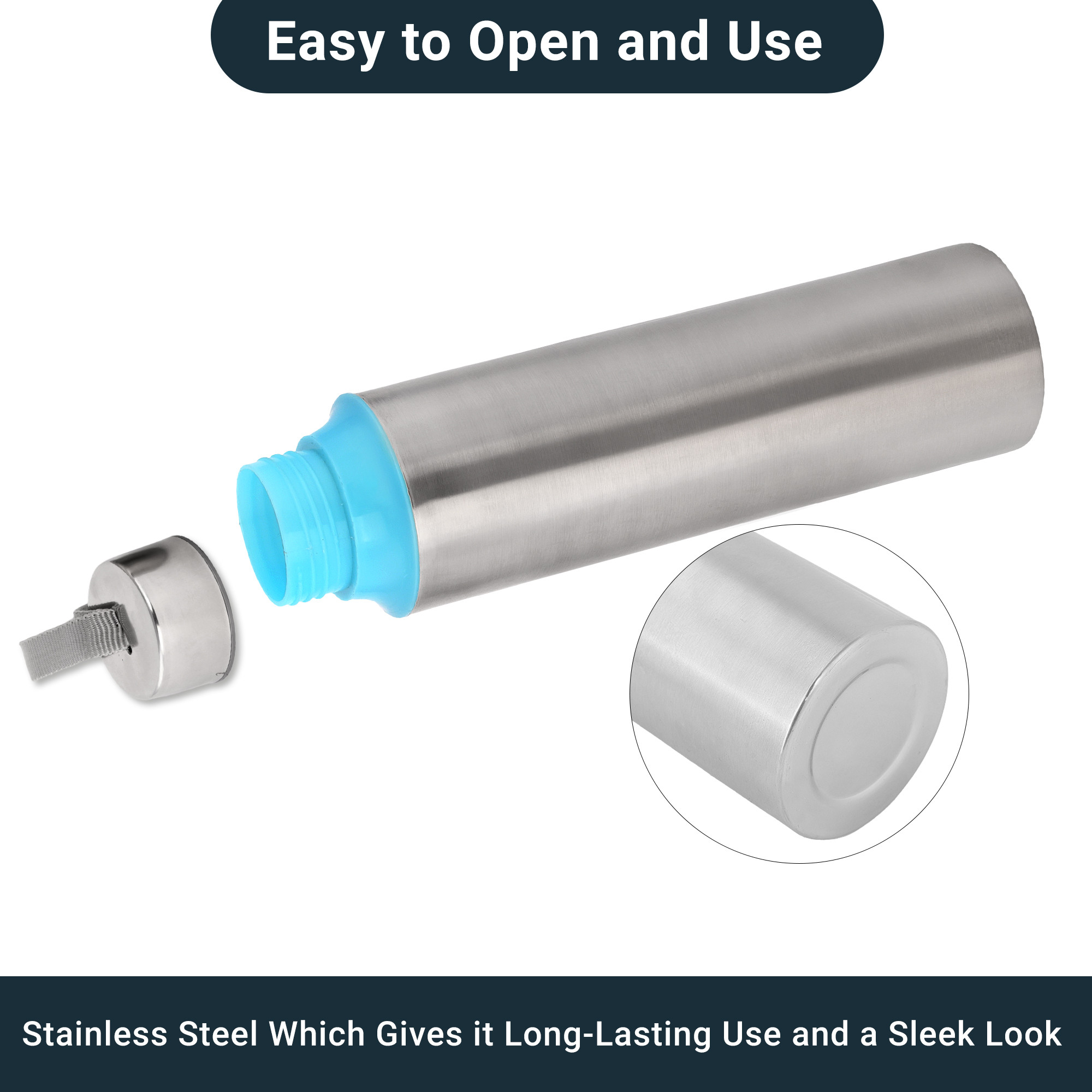 Kuber Industries 1000 ml Leakproof Stainless Steel Water Bottle for Office School  College  Rust Resistant Gym Bottle for Women  Men with Handle  Blue - Silver