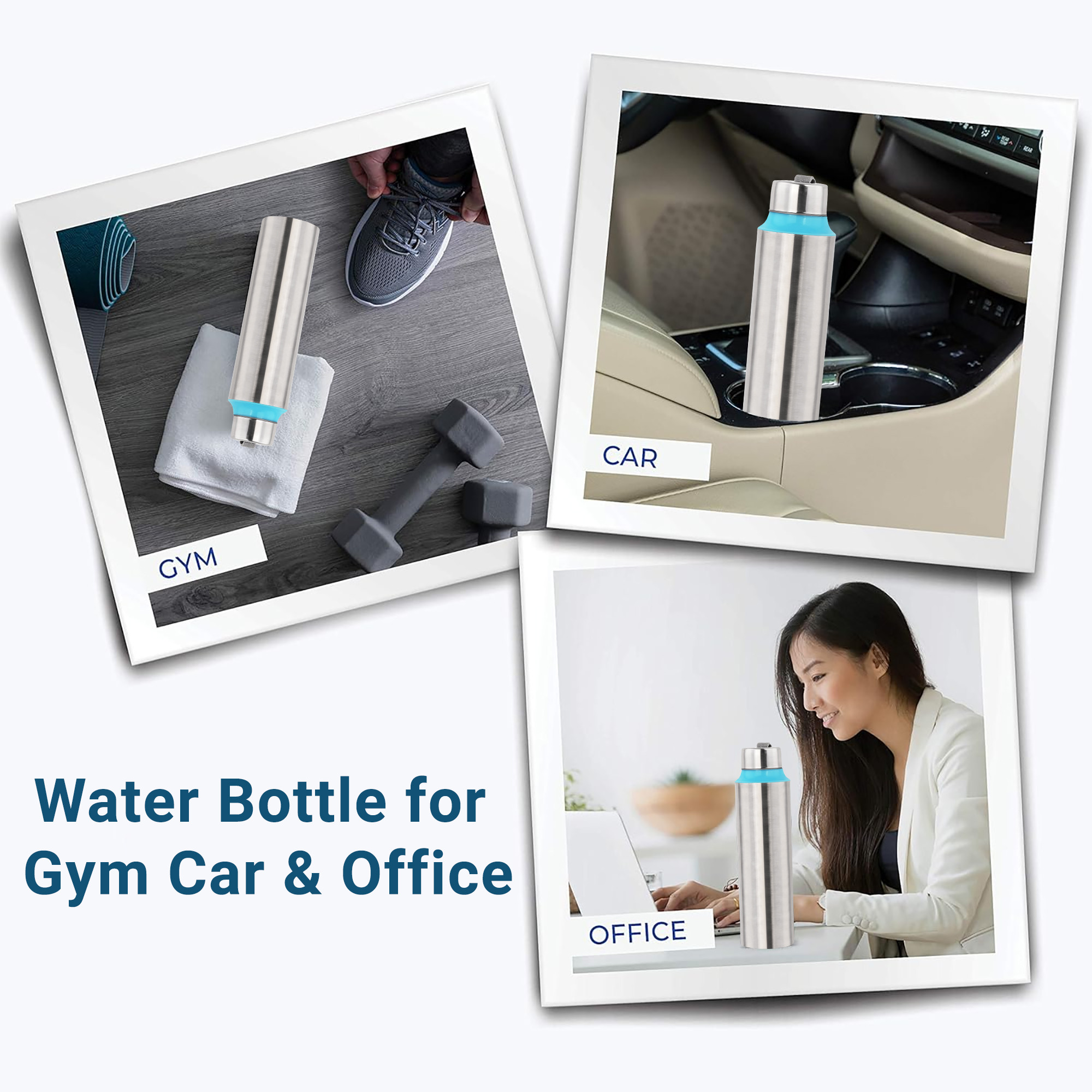 Kuber Industries 1000 ml Leakproof Stainless Steel Water Bottle for Office School  College  Rust Resistant Gym Bottle for Women  Men with Handle  Blue - Silver