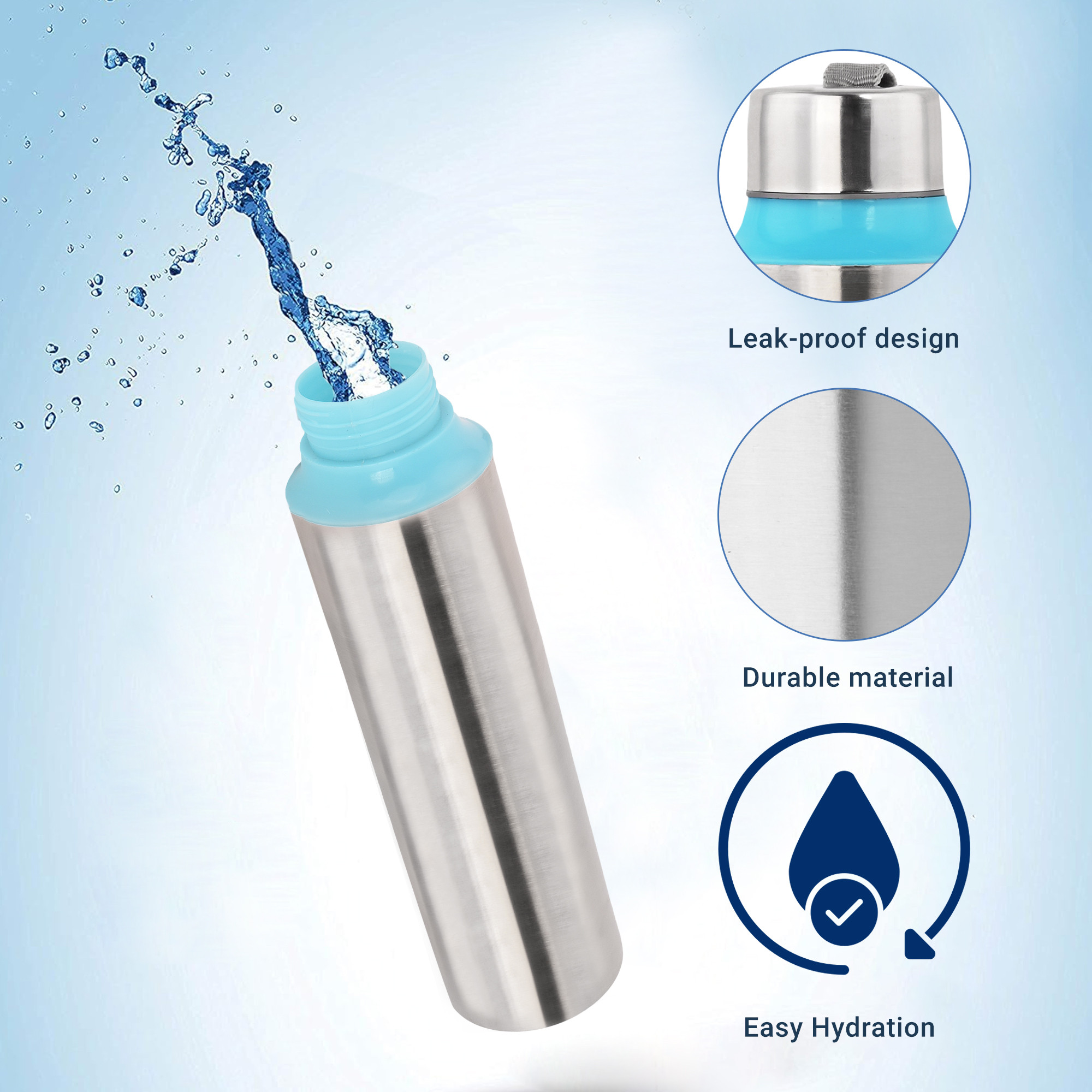 Kuber Industries 1000 ml Leakproof Stainless Steel Water Bottle for Office School  College  Rust Resistant Gym Bottle for Women  Men with Handle  Blue - Silver