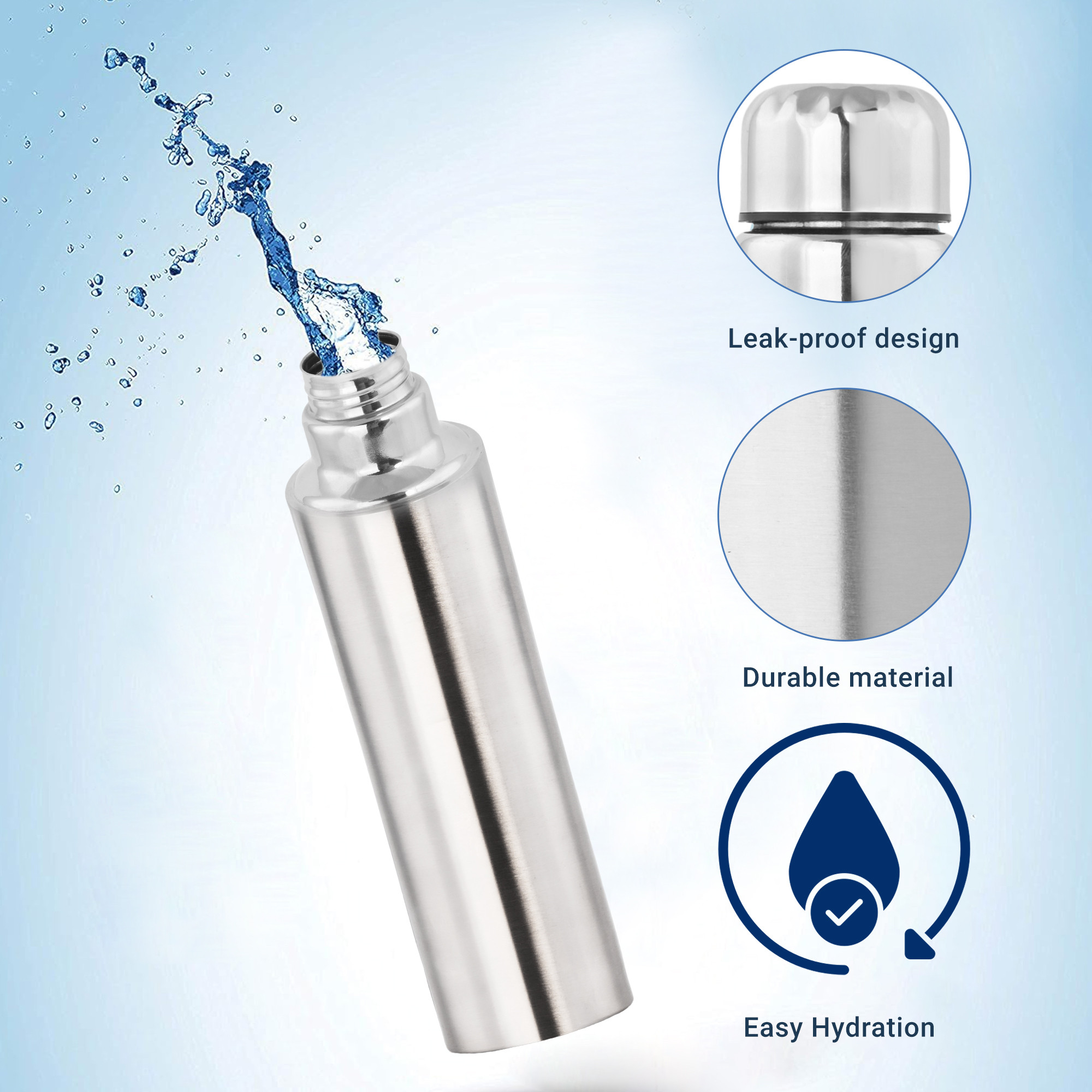 Kuber Industries 1000 ml Leakproof Stainless Steel Water Bottle for Office School  College  Rust Resistant Gym Bottle for Women  Men  Silver