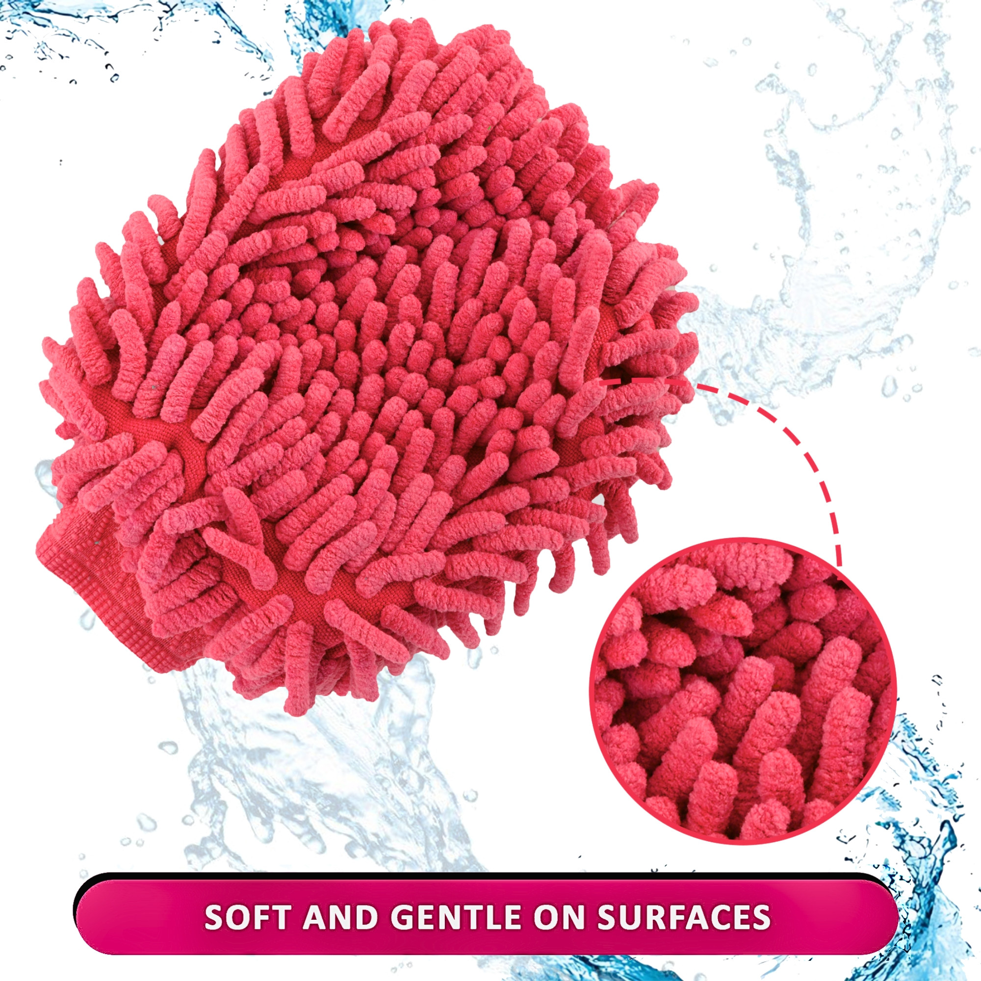 Kuber Industries 100GSM Double-Sided Microfiber Gloves for Cleaning  Kitchen  Home Dusting Mitt  Chenille Car Wash Hand Gloves - Pink