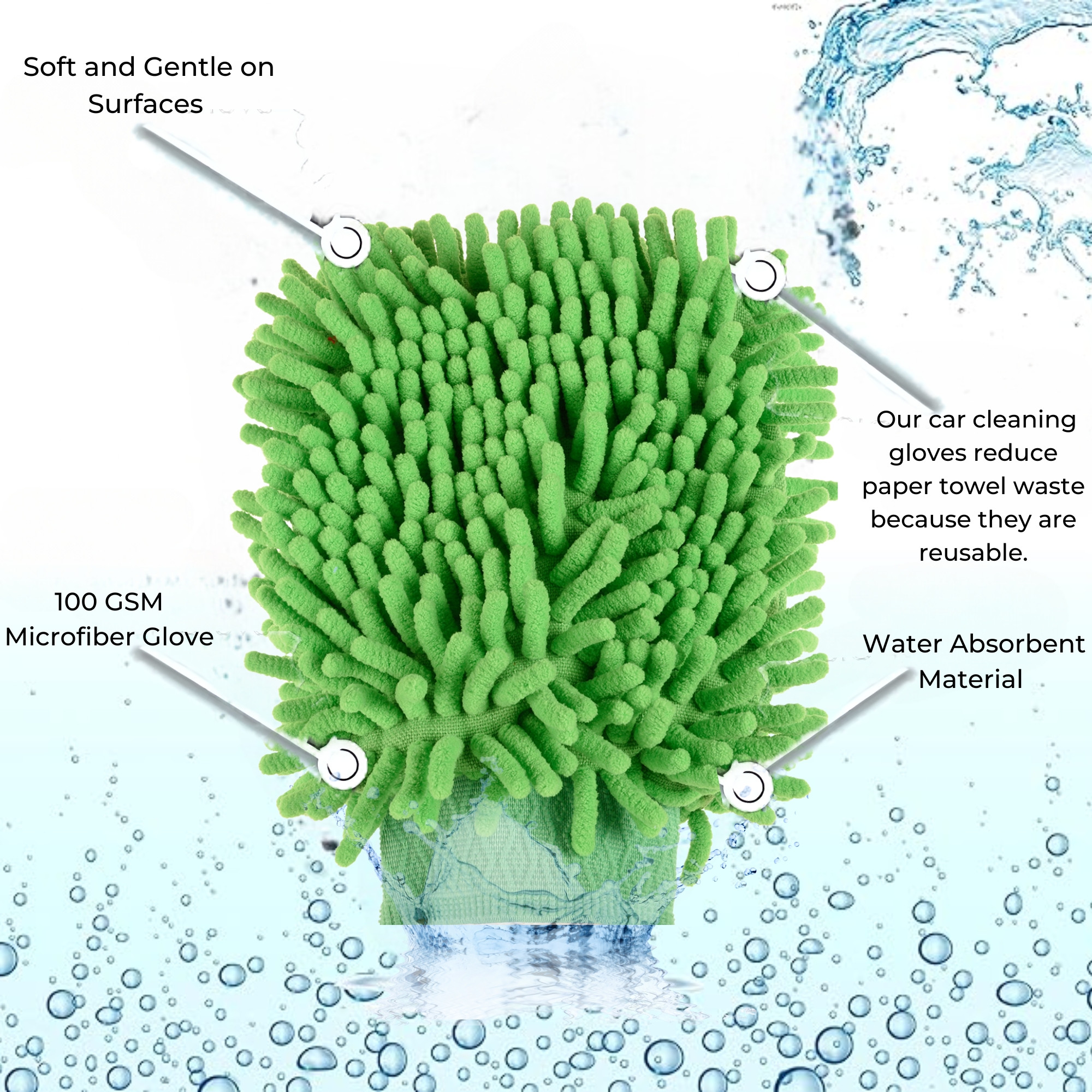 Kuber Industries 100GSM Double-Sided Microfiber Gloves for Cleaning  Kitchen  Home Dusting Mitt  Chenille Car Wash Hand Gloves - Green