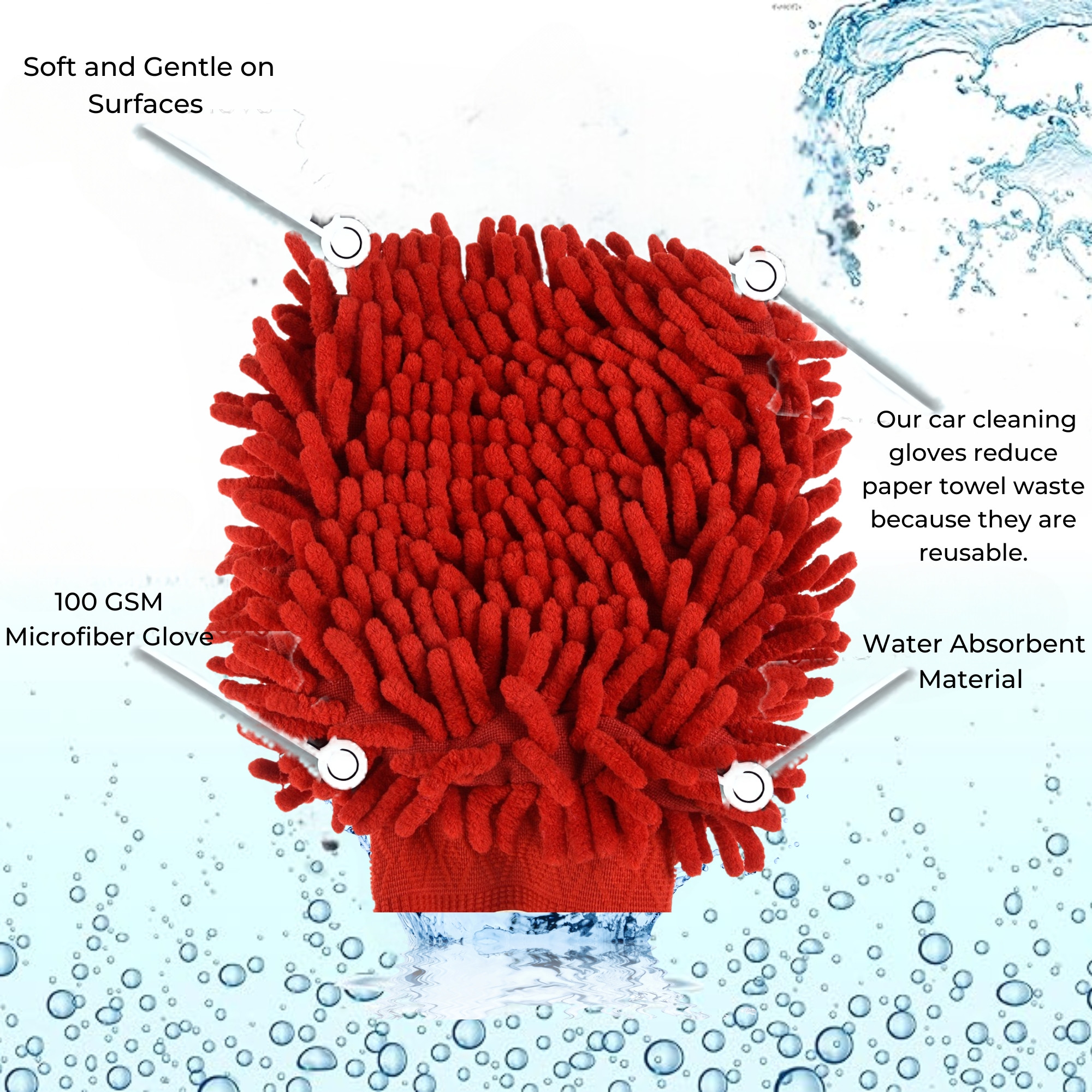 Kuber Industries 100GSM Double-Sided Microfiber Gloves for Cleaning  Kitchen  Home Dusting Mitt  Chenille Car Wash Hand Gloves - Red