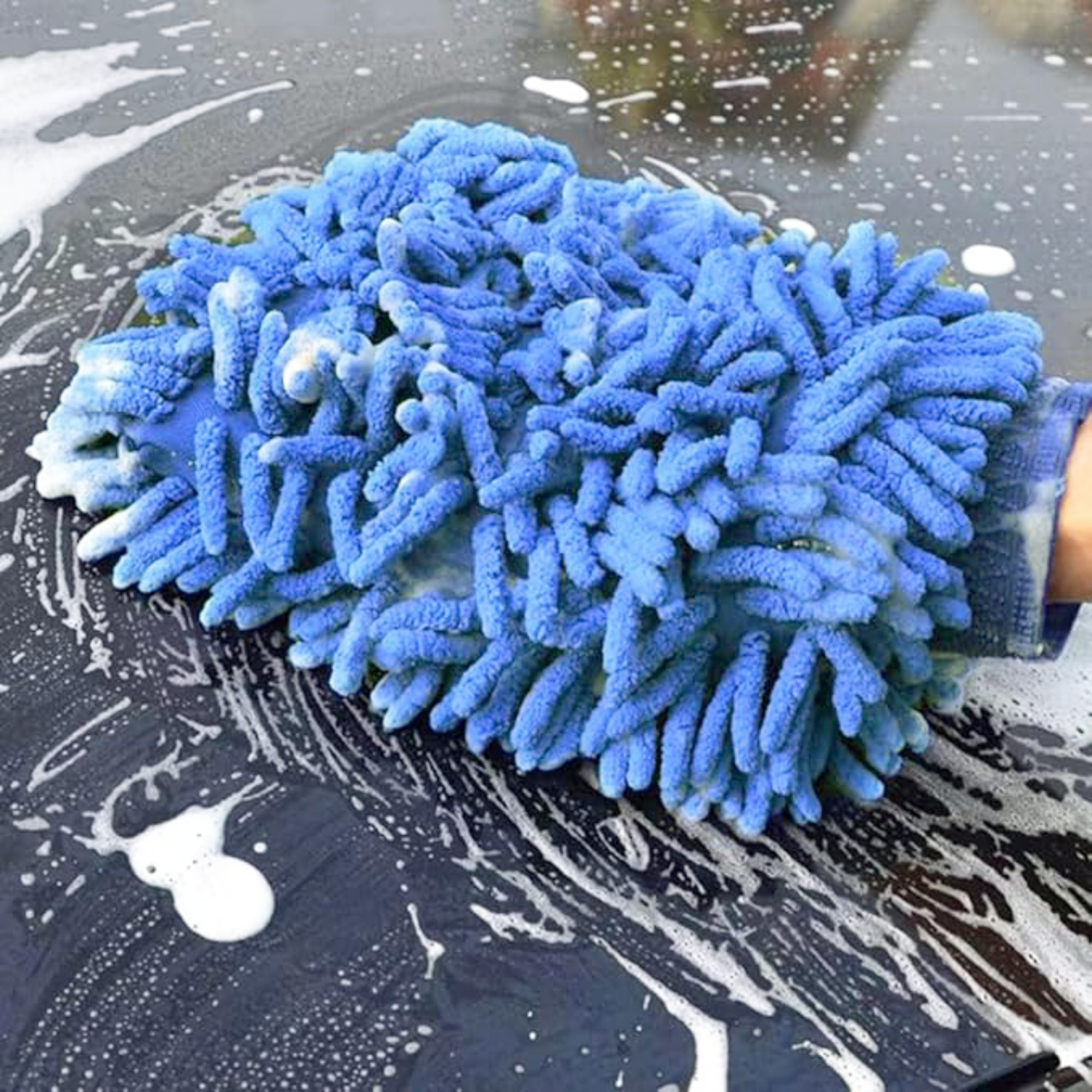 Kuber Industries 100GSM Double-Sided Microfiber Gloves for Cleaning  Kitchen  Home Dusting Mitt  Chenille Car Wash Hand Gloves - Blue