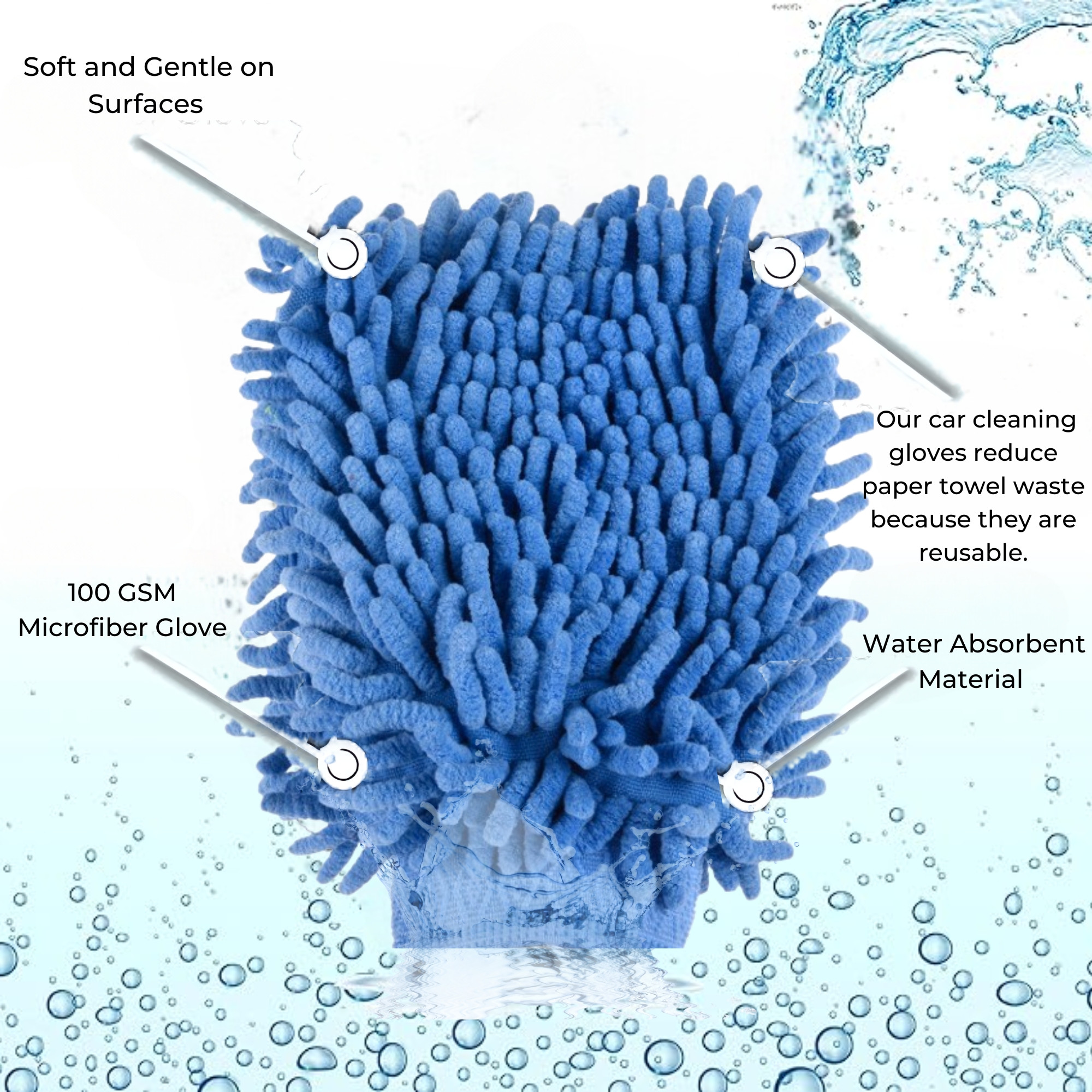 Kuber Industries 100GSM Double-Sided Microfiber Gloves for Cleaning  Kitchen  Home Dusting Mitt  Chenille Car Wash Hand Gloves - Blue