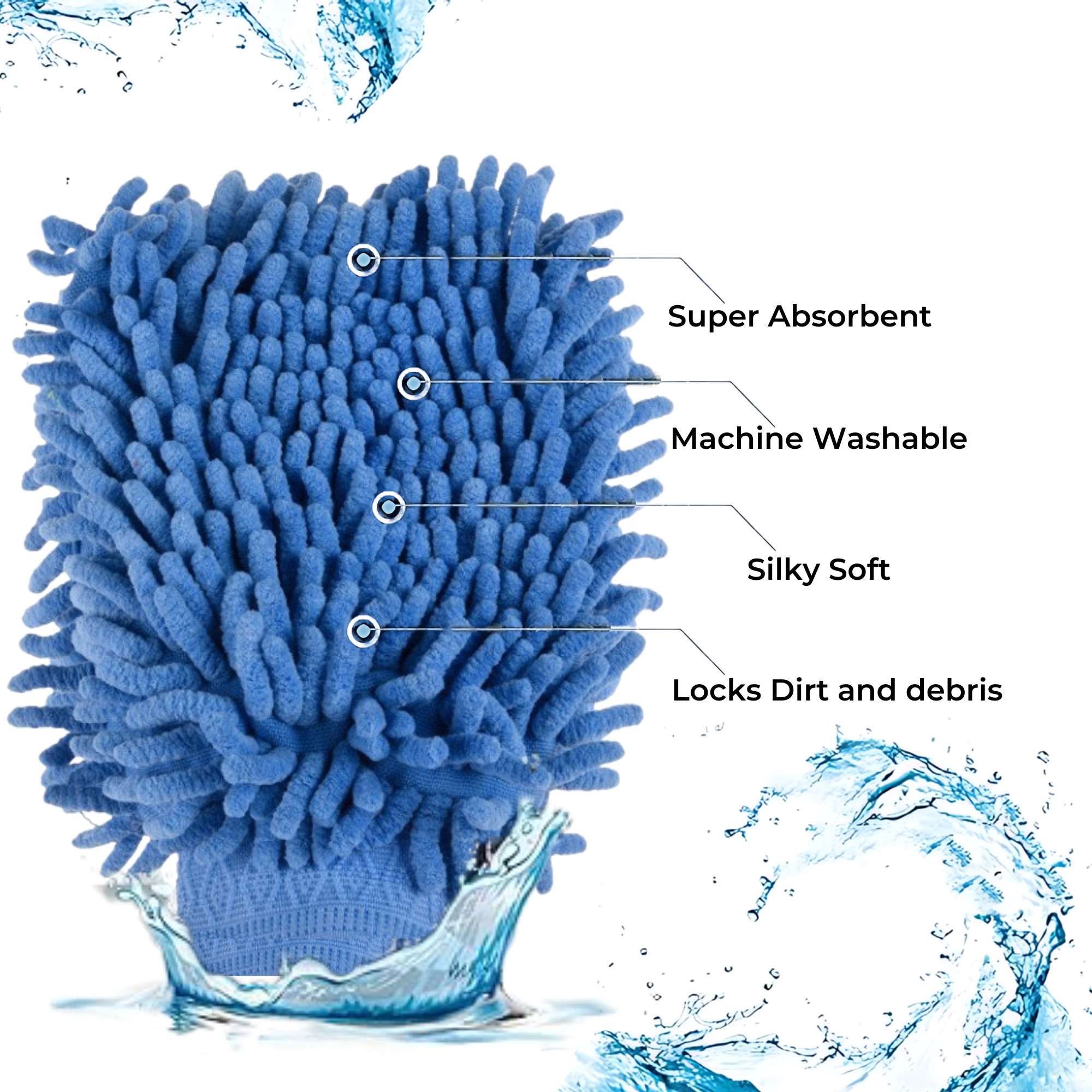 Kuber Industries 100GSM Double-Sided Microfiber Gloves for Cleaning  Kitchen  Home Dusting Mitt  Chenille Car Wash Hand Gloves - Blue