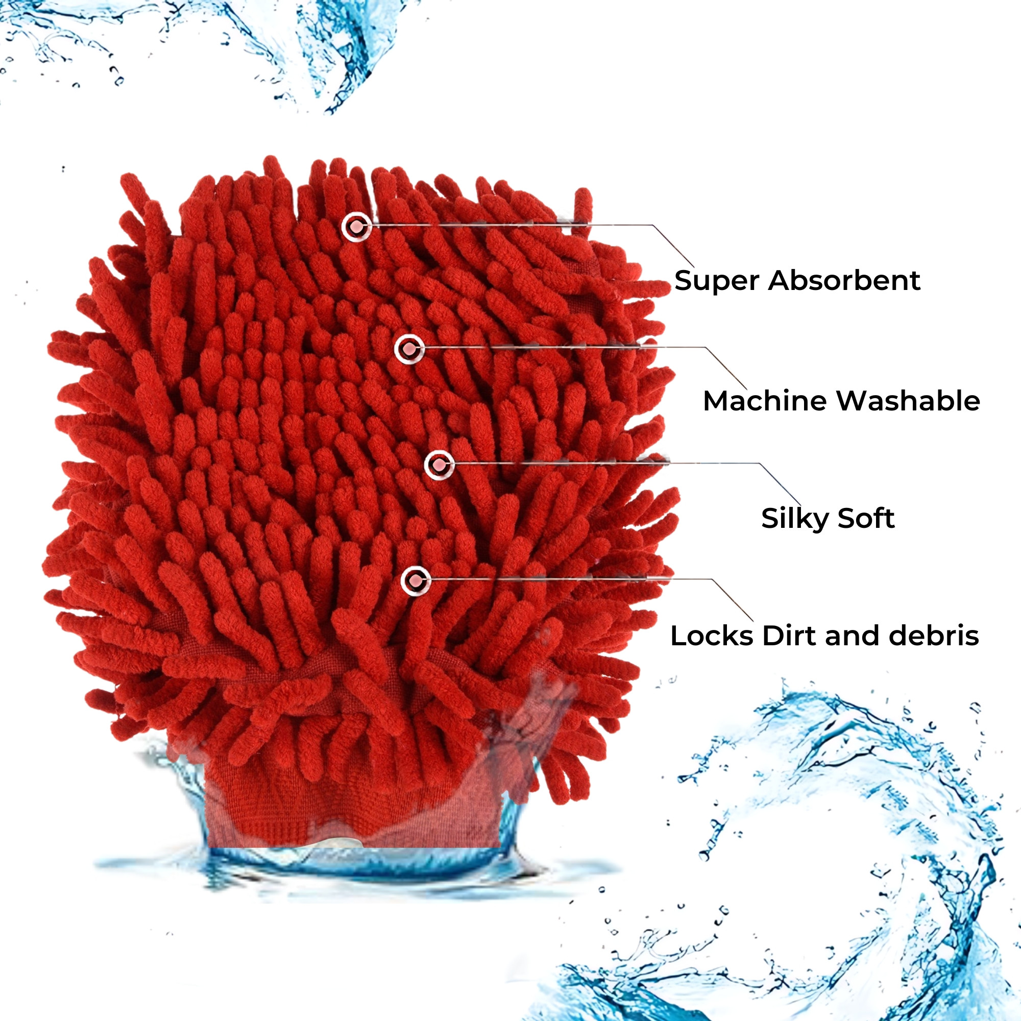 Kuber Industries 100GSM Double-Sided Microfiber Gloves for Cleaning  Kitchen  Home Dusting Mitt  Chenille Car Wash Hand Gloves - Red