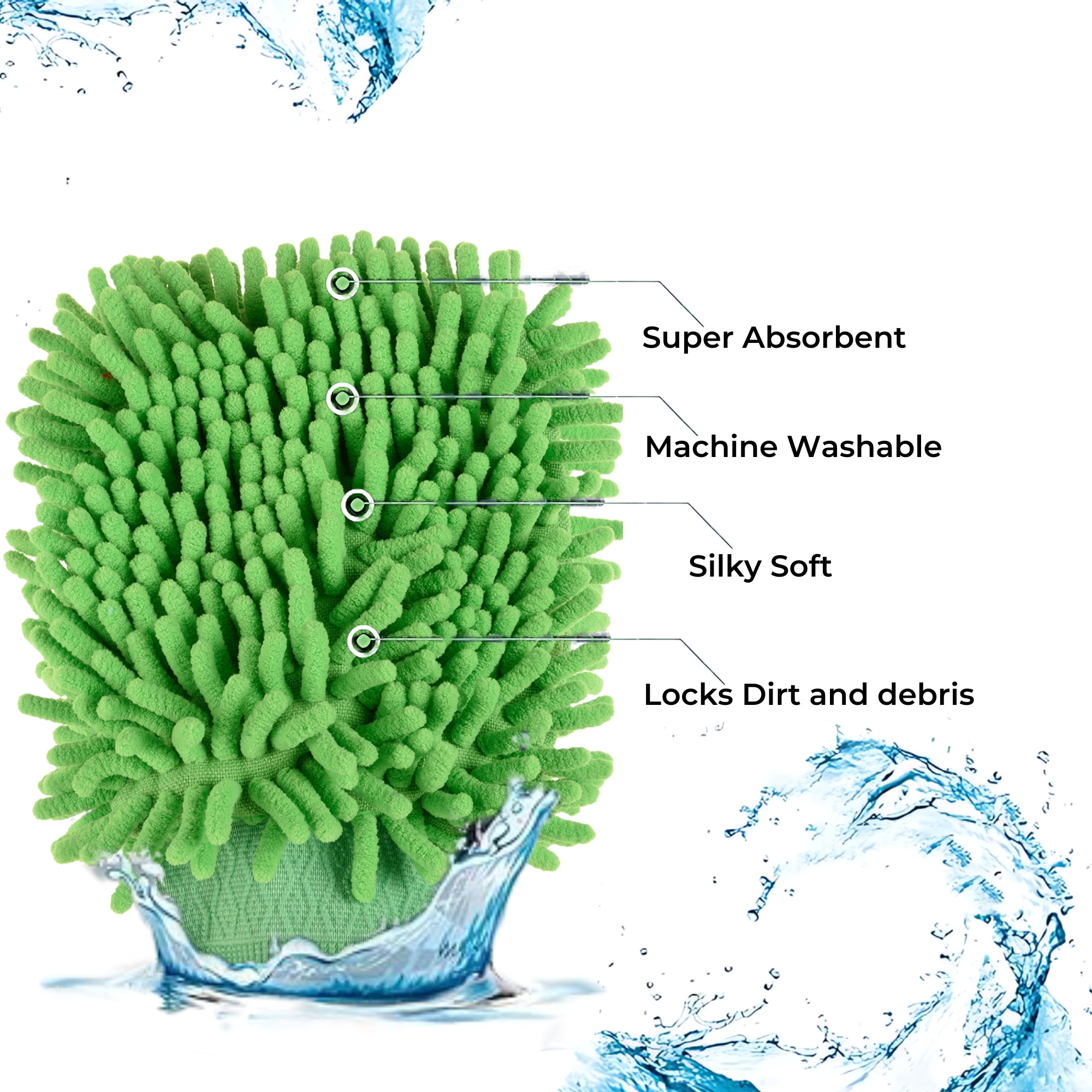 Kuber Industries 100GSM Double-Sided Microfiber Gloves for Cleaning  Kitchen  Home Dusting Mitt  Chenille Car Wash Hand Gloves - Green