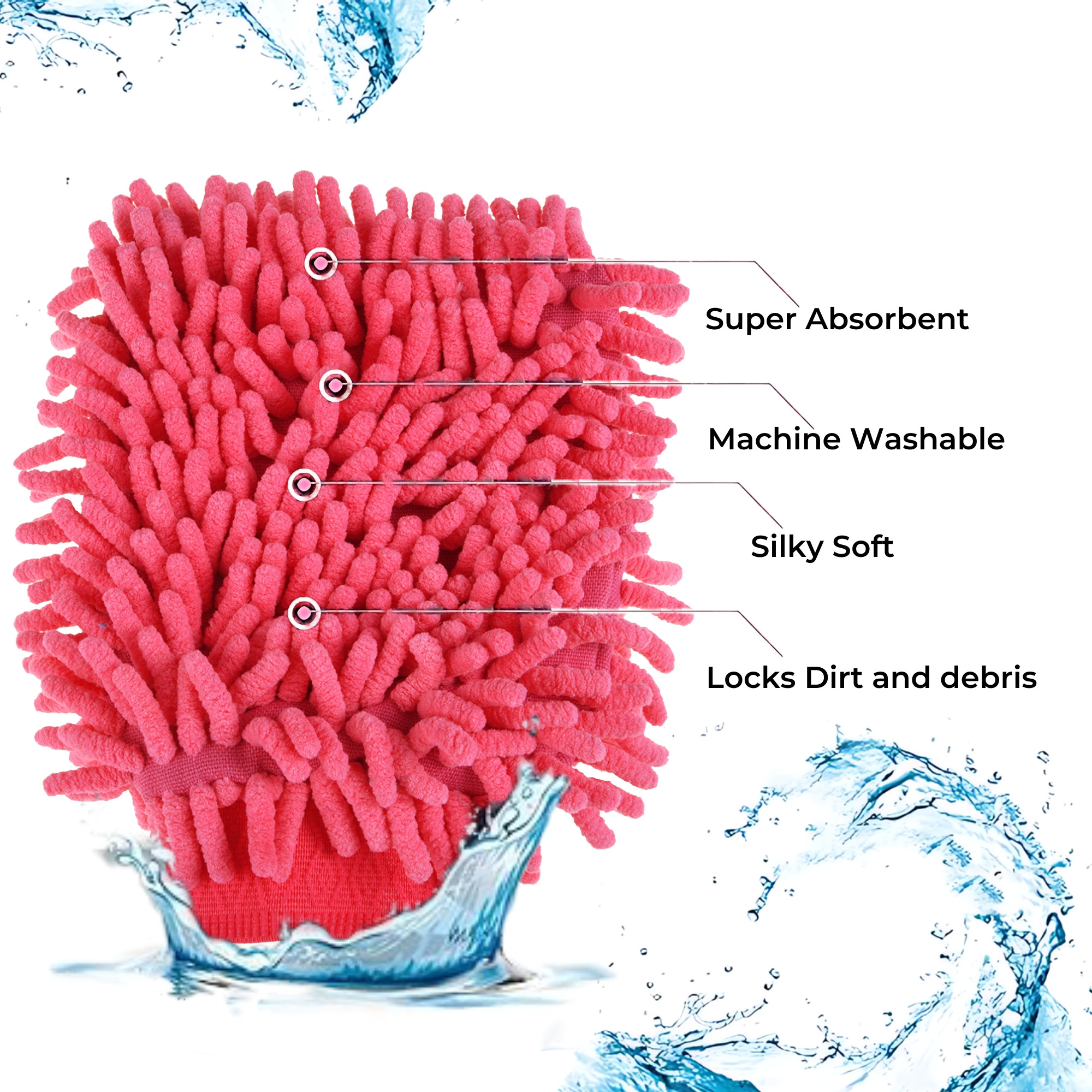 Kuber Industries 100GSM Double-Sided Microfiber Gloves for Cleaning  Kitchen  Home Dusting Mitt  Chenille Car Wash Hand Gloves - Pink