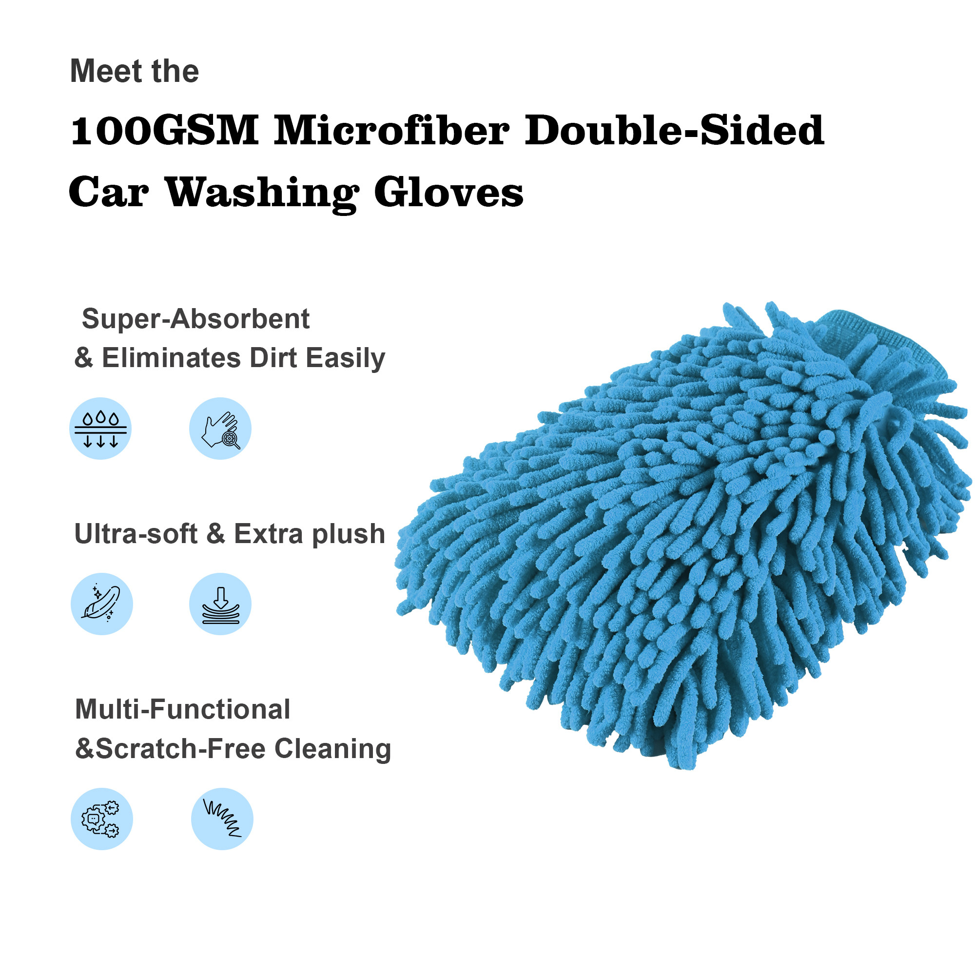 Kuber Industries 100GSM Microfiber Double Sided Car Washing Gloves  Super Absorbent Chenille Mitt Gloves - Perfect Wash Cleaning for Bike Auto Cars Interior and Exterior  Blue