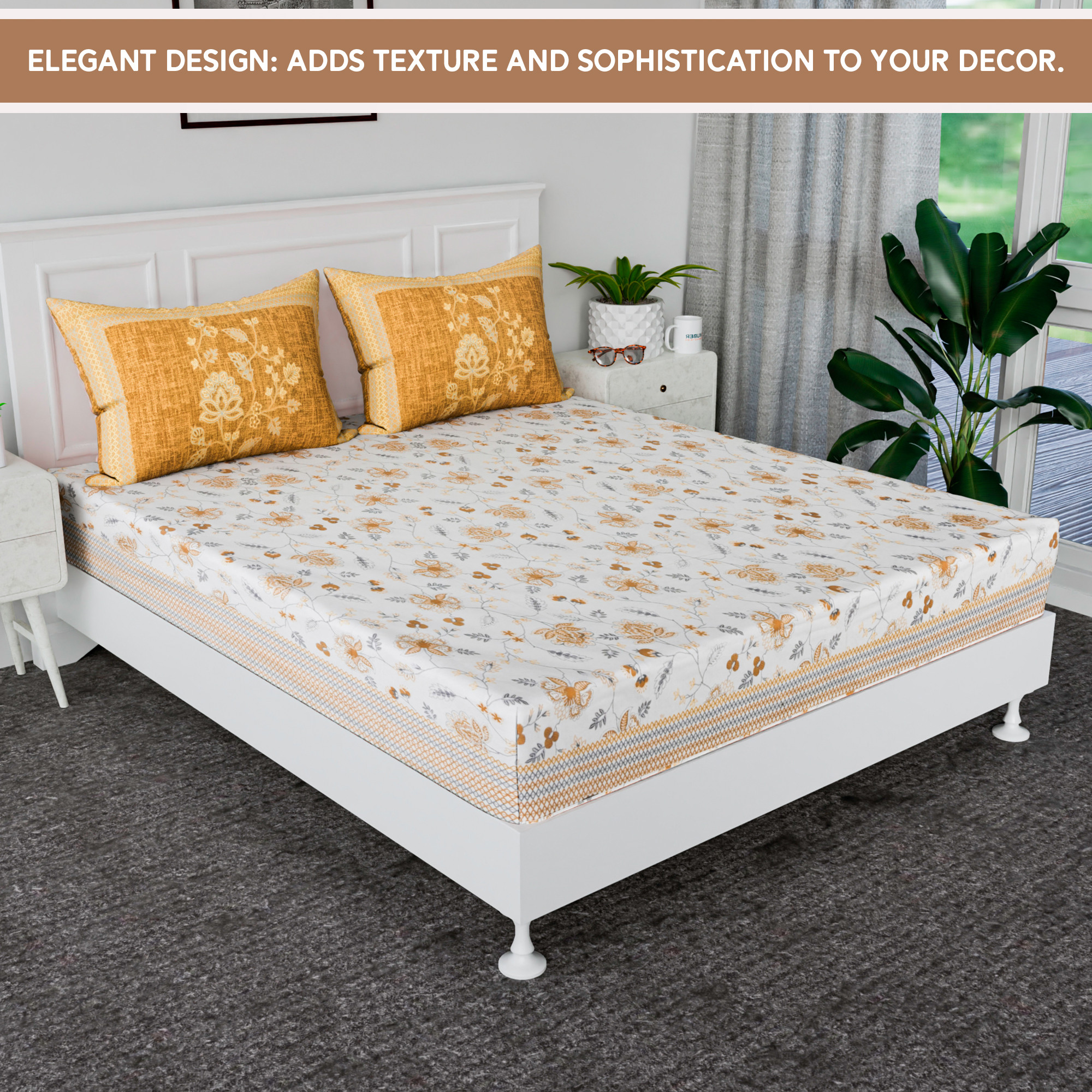 Kuber Industries 100x108 Inch Cotton Bedsheets for Double Bed with 2 Pillow Covers  Daily Use Easy to Wash Double Bedsheet Cotton Fabric  Embroidery Flower Zig Zag Print -Brown