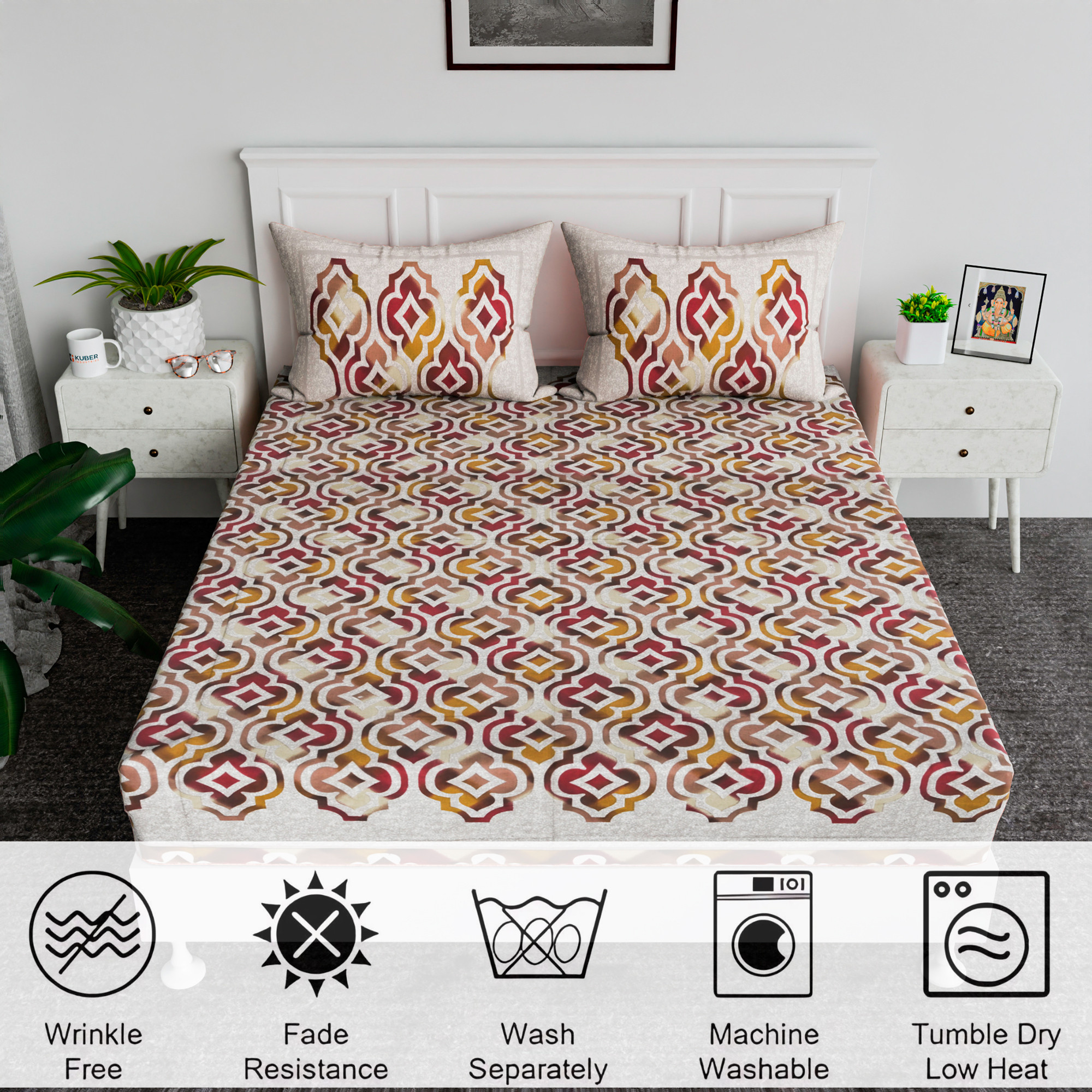 Kuber Industries 100x108 Inch Cotton Bedsheets for Double Bed with 2 Pillow Covers  Easy to Wash  Maintain Double Bedsheet Cotton Fabric - for Daily Use  Rusty Star Flower -Brown
