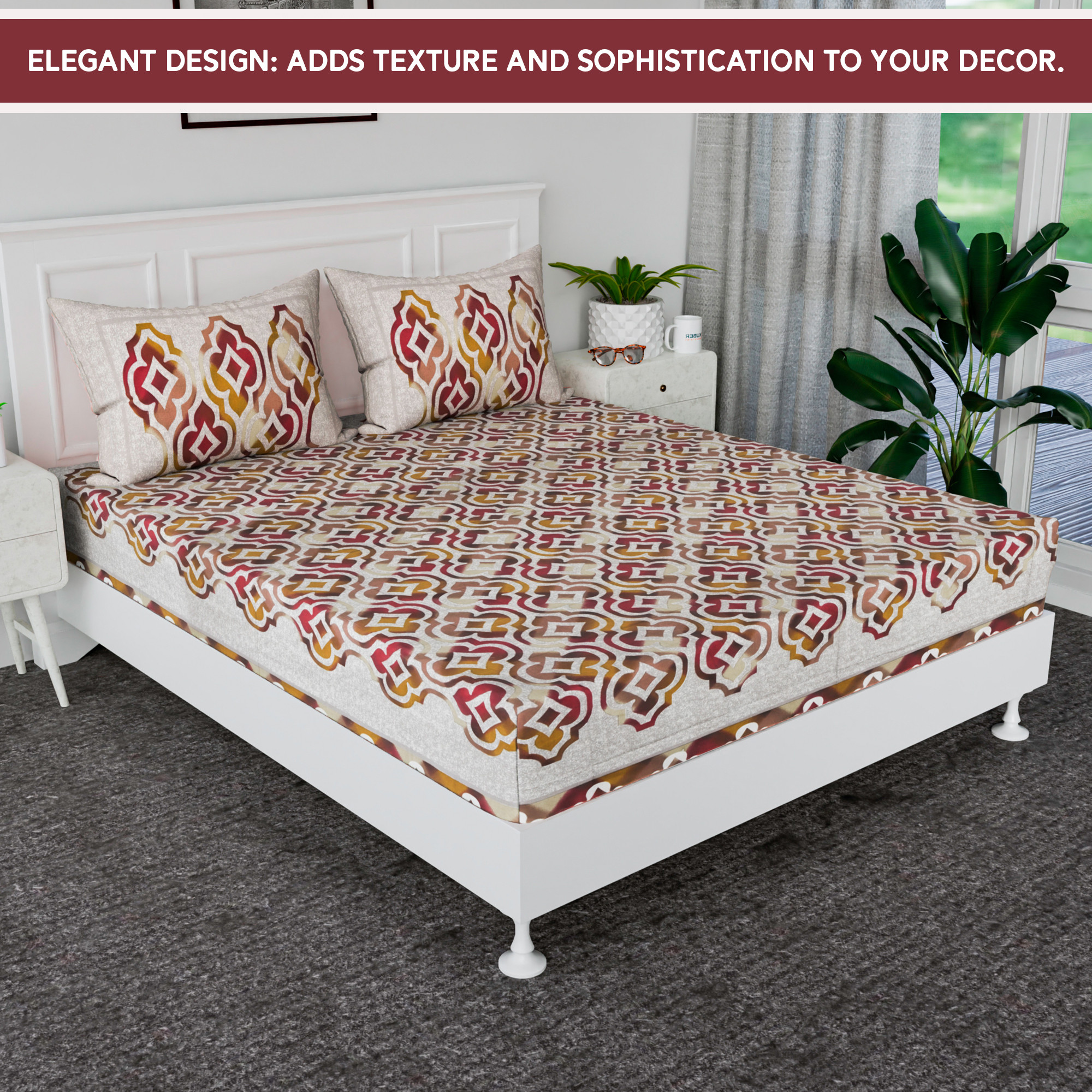 Kuber Industries 100x108 Inch Cotton Bedsheets for Double Bed with 2 Pillow Covers  Easy to Wash  Maintain Double Bedsheet Cotton Fabric - for Daily Use  Rusty Star Flower -Brown