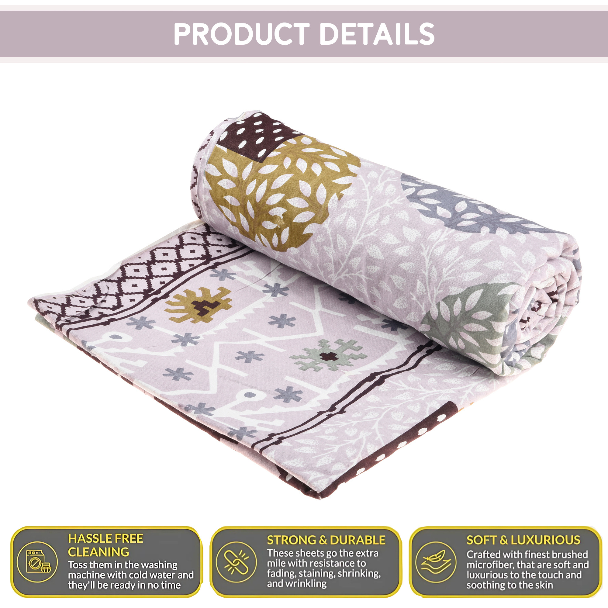 Kuber Industries 100x108 Inch Cotton Bedsheets for Double Bed with 2 Pillow Covers  Easy to Wash  Maintain Double Bedsheet Cotton Fabric - for Daily Use  Arabic Beauty Gola - Beige