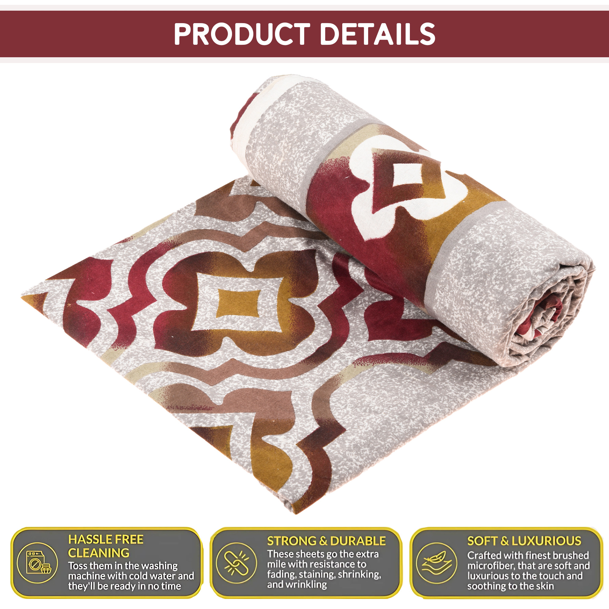 Kuber Industries 100x108 Inch Cotton Bedsheets for Double Bed with 2 Pillow Covers  Easy to Wash  Maintain Double Bedsheet Cotton Fabric - for Daily Use  Rusty Star Flower -Brown