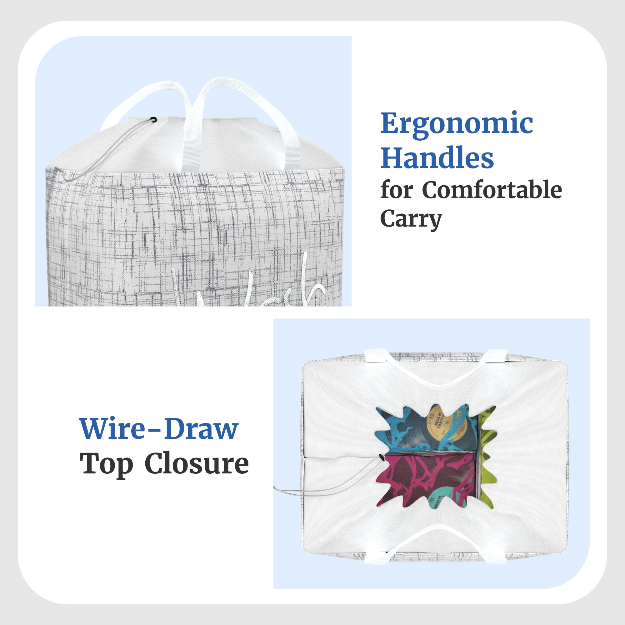 Kuber Industries 106 LTR Large Non Woven Laundry Basket for Cloth with Handles  Foldable Clothes Storage Basket for Men Women  Kids  Jute Square Print - Grey