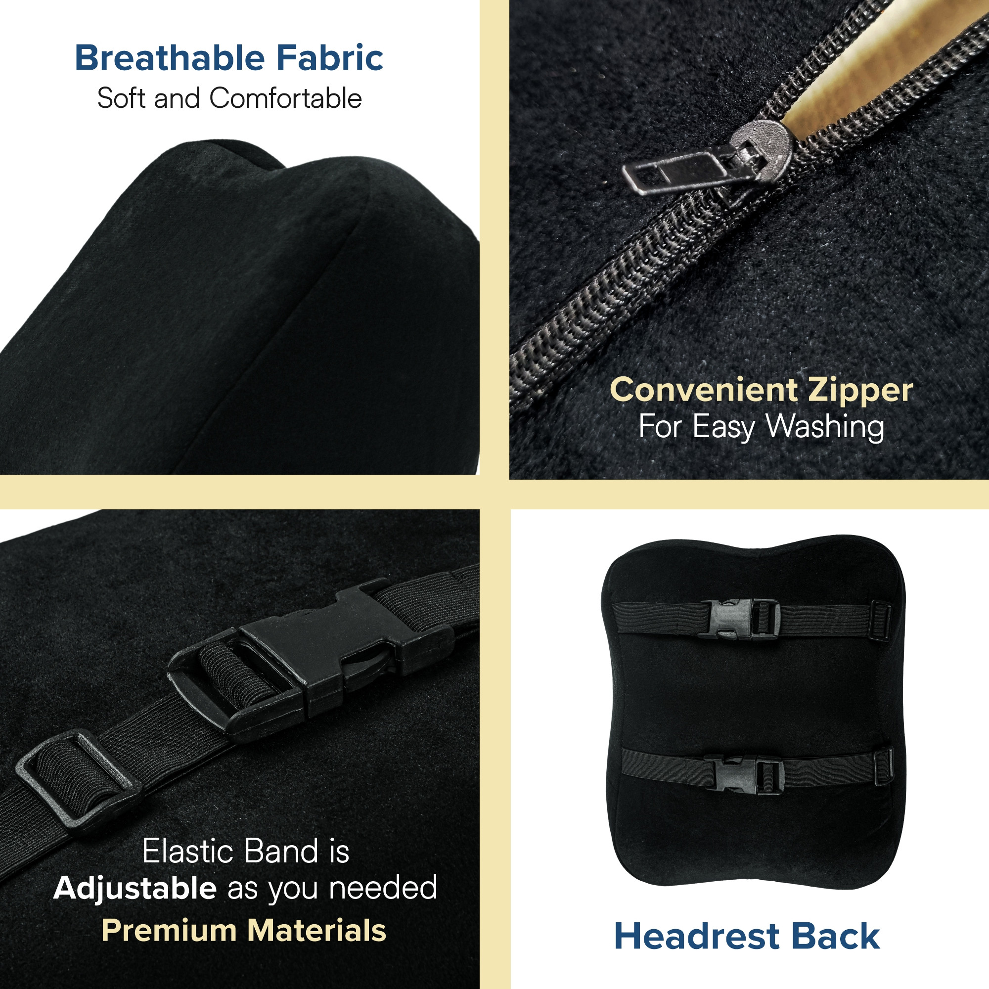 Kuber Industries 10x13x5 Inch Memory Foam Car Neck Rest Pillow 3 in 1  Cervical Neck Support for Office Chair  Ultrasoft Car Head Rest Pillow with Adjustable Strap for Long Drive  Black