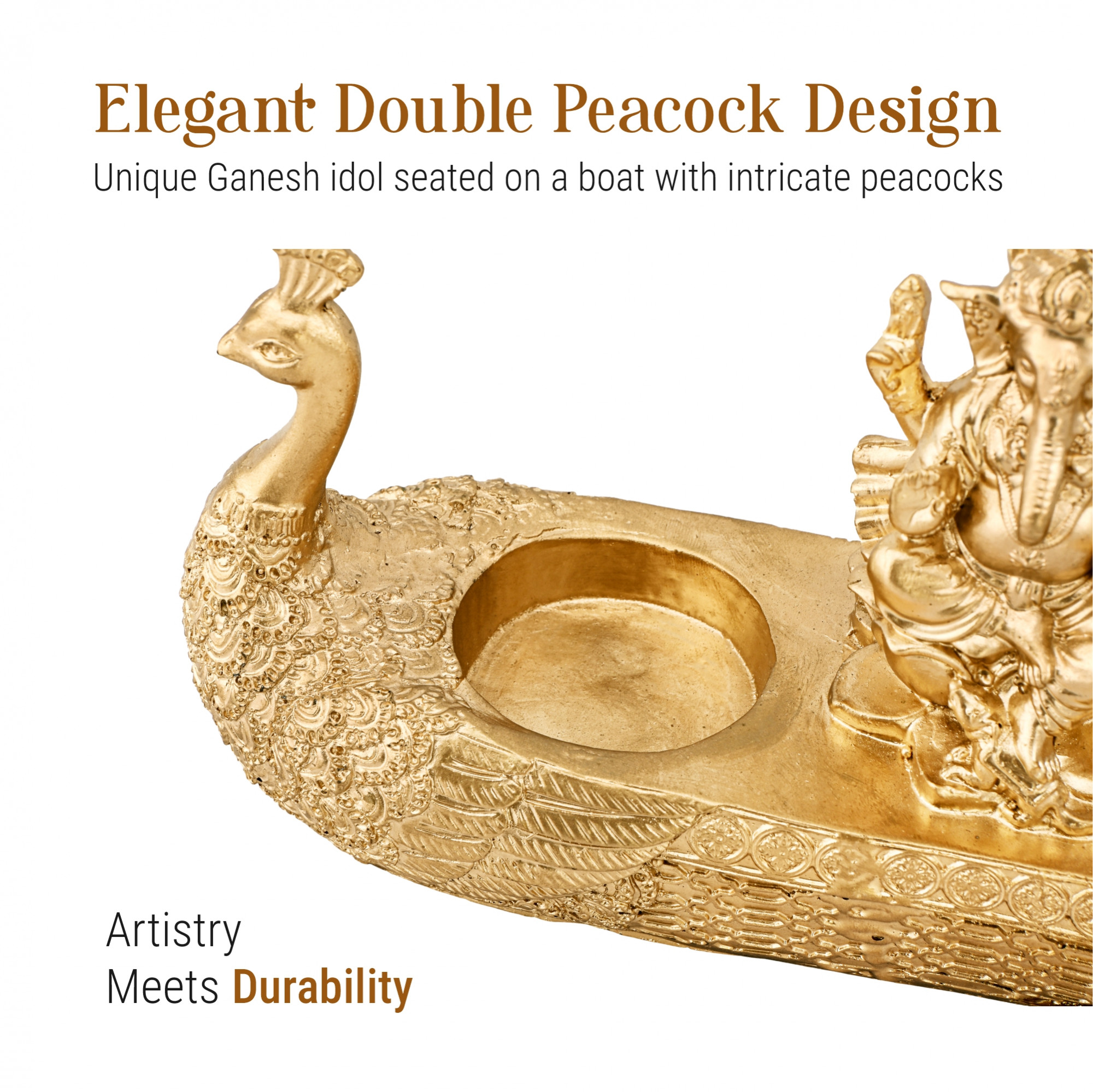 Kuber Industries 10x5 Inch Resin Lord Ganesha Idols with 2 Diya  Vinayagar Statue for Pooja Room  Ganpati Idol for Home and Office Decor  Golden