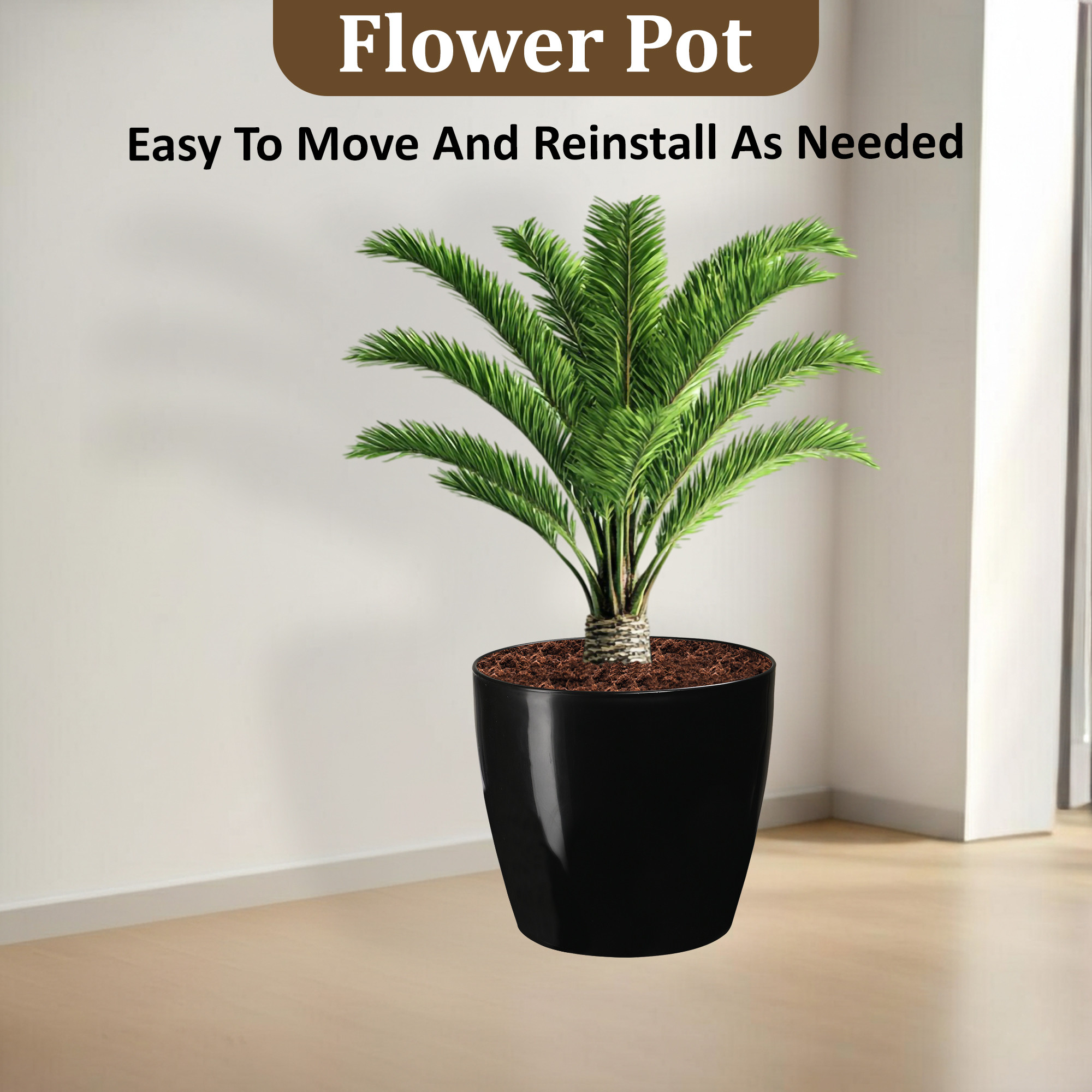 Kuber Industries 11 Inch Flower Pot  Plastic Indoor Planters Ideal for Home Living Room  Office Decor  Aesthetic Plant Holder for Outdoor Plants  Marioo - Black