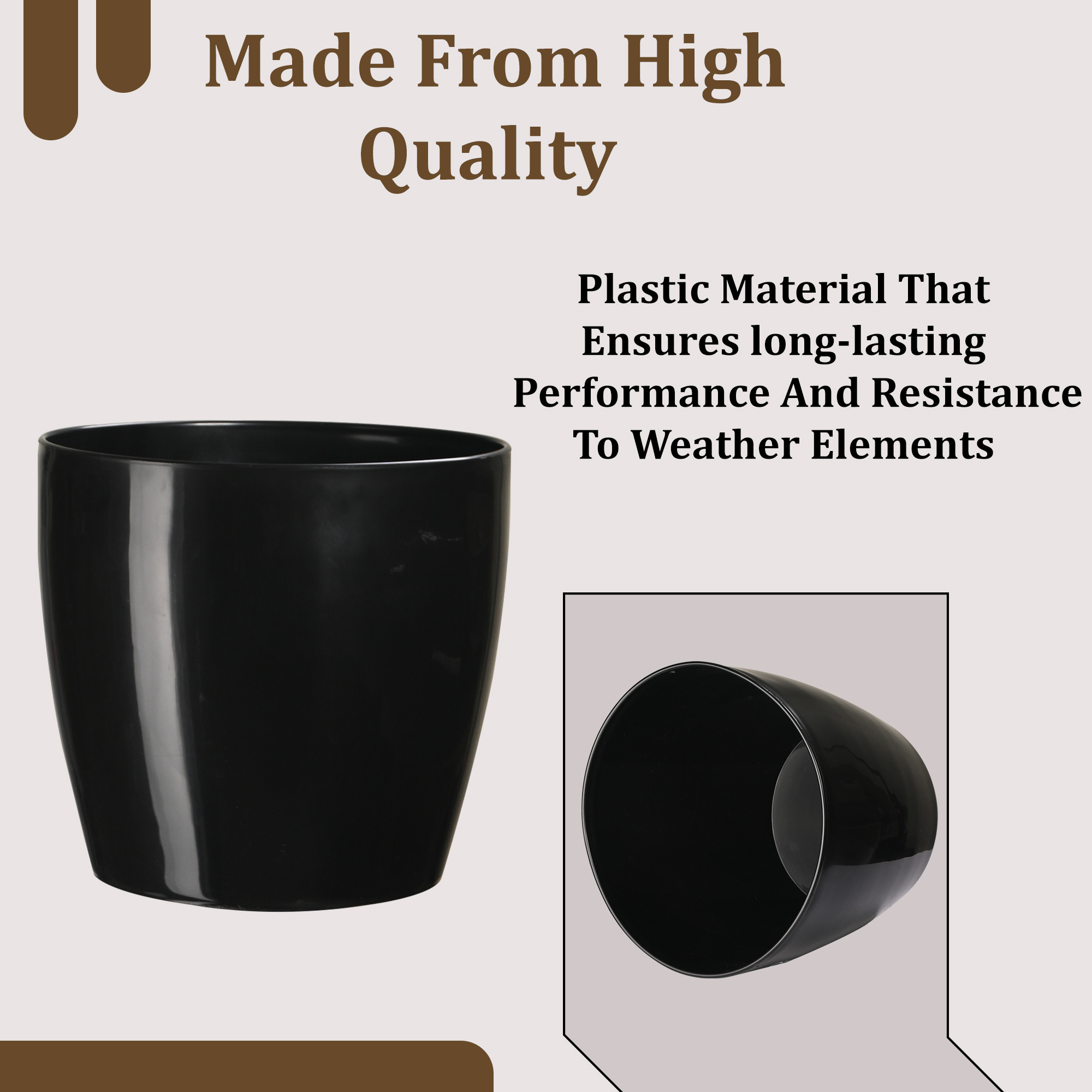 Kuber Industries 11 Inch Flower Pot  Plastic Indoor Planters Ideal for Home Living Room  Office Decor  Aesthetic Plant Holder for Outdoor Plants  Marioo - Black