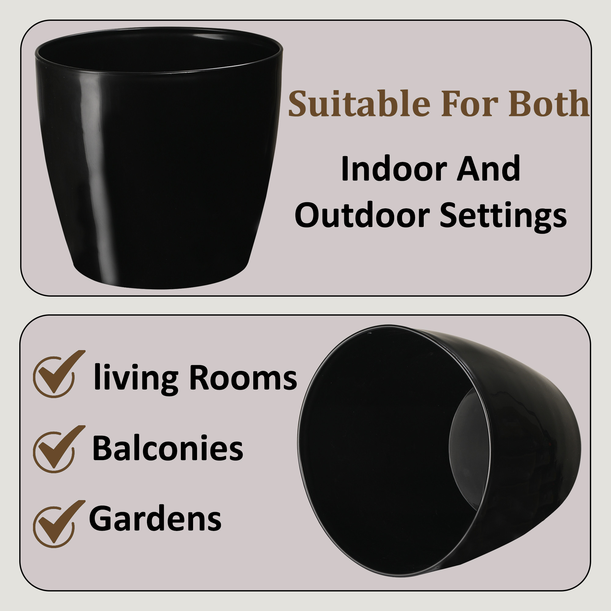 Kuber Industries 11 Inch Flower Pot  Plastic Indoor Planters Ideal for Home Living Room  Office Decor  Aesthetic Plant Holder for Outdoor Plants  Marioo - Black