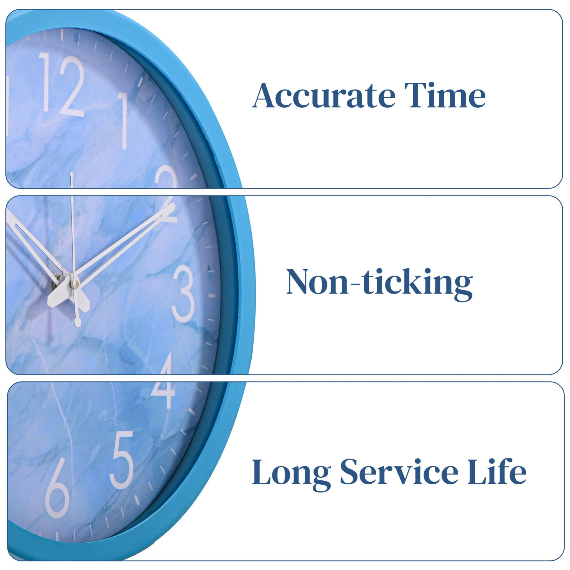 Kuber Industries 12 Inch Marble Wall Clock for Home  Office  Non-Ticking Sweep  Analog Number Wall Clock for Living Room  Easy-to-Read Numbers  Battery not Included  NC-21406  Sky Blue