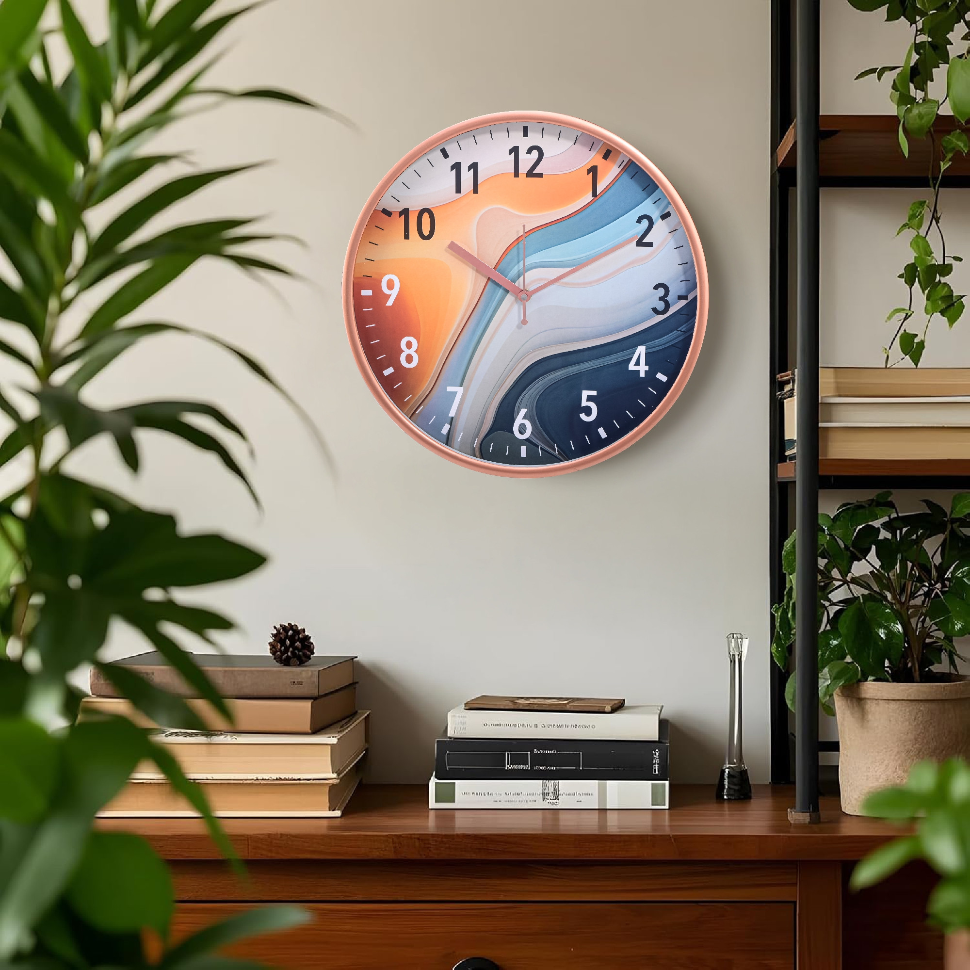 Kuber Industries 12 Inch Non-Ticking Wall Clock for Home  Office  Analog Number Wall Clock for Living Room Bedroom Hall  Easy-to-Read Numbers  Battery not Included  NC-21376  Sunset Waves