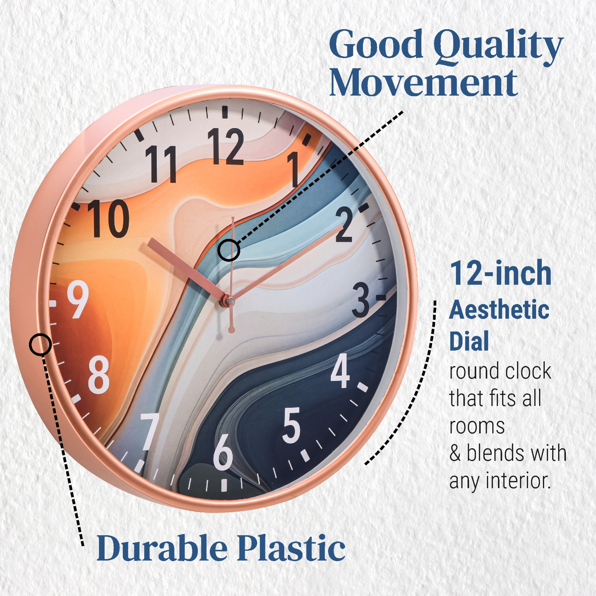 Kuber Industries 12 Inch Non-Ticking Wall Clock for Home  Office  Analog Number Wall Clock for Living Room Bedroom Hall  Easy-to-Read Numbers  Battery not Included  NC-21376  Sunset Waves