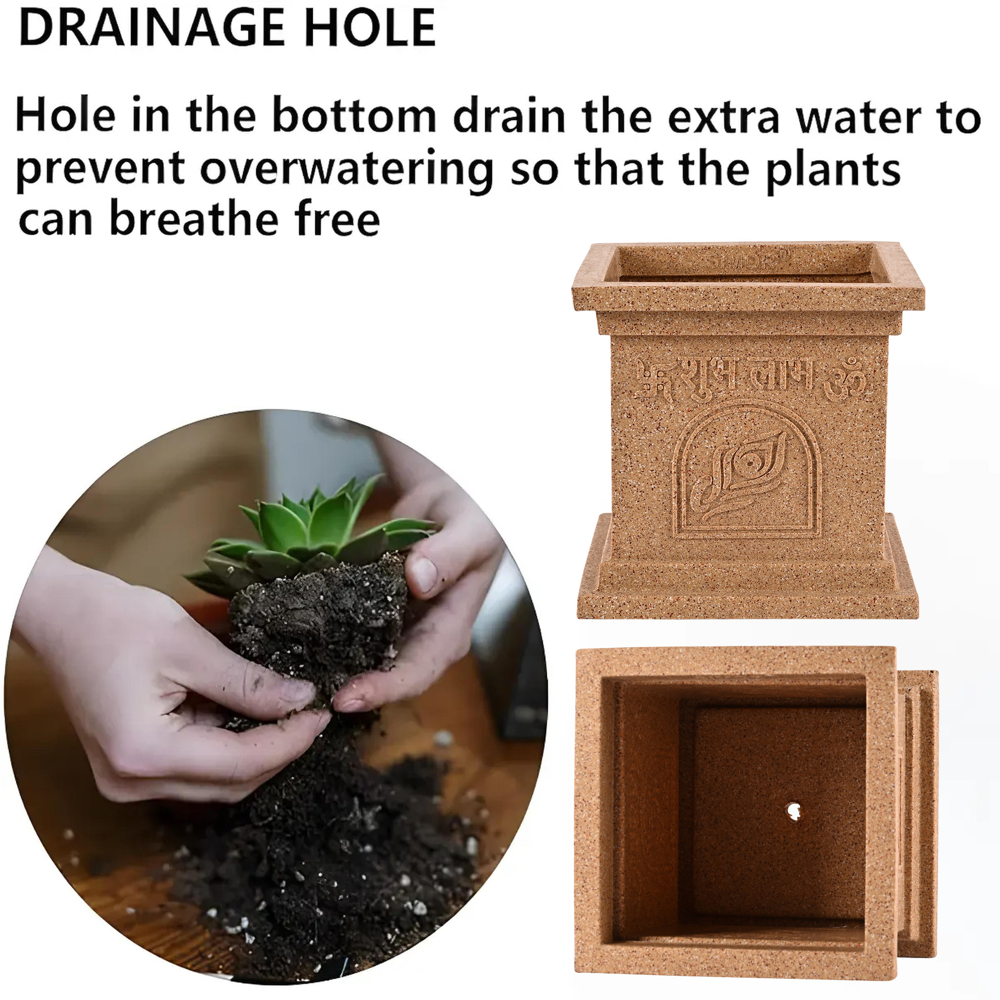 Kuber Industries 12 Inch Plastic Tulsi Mancha For Home  Modern Tulsi GamlaPlanter Pot for Home Decor Balcony  Garden  Marble Design-Beige