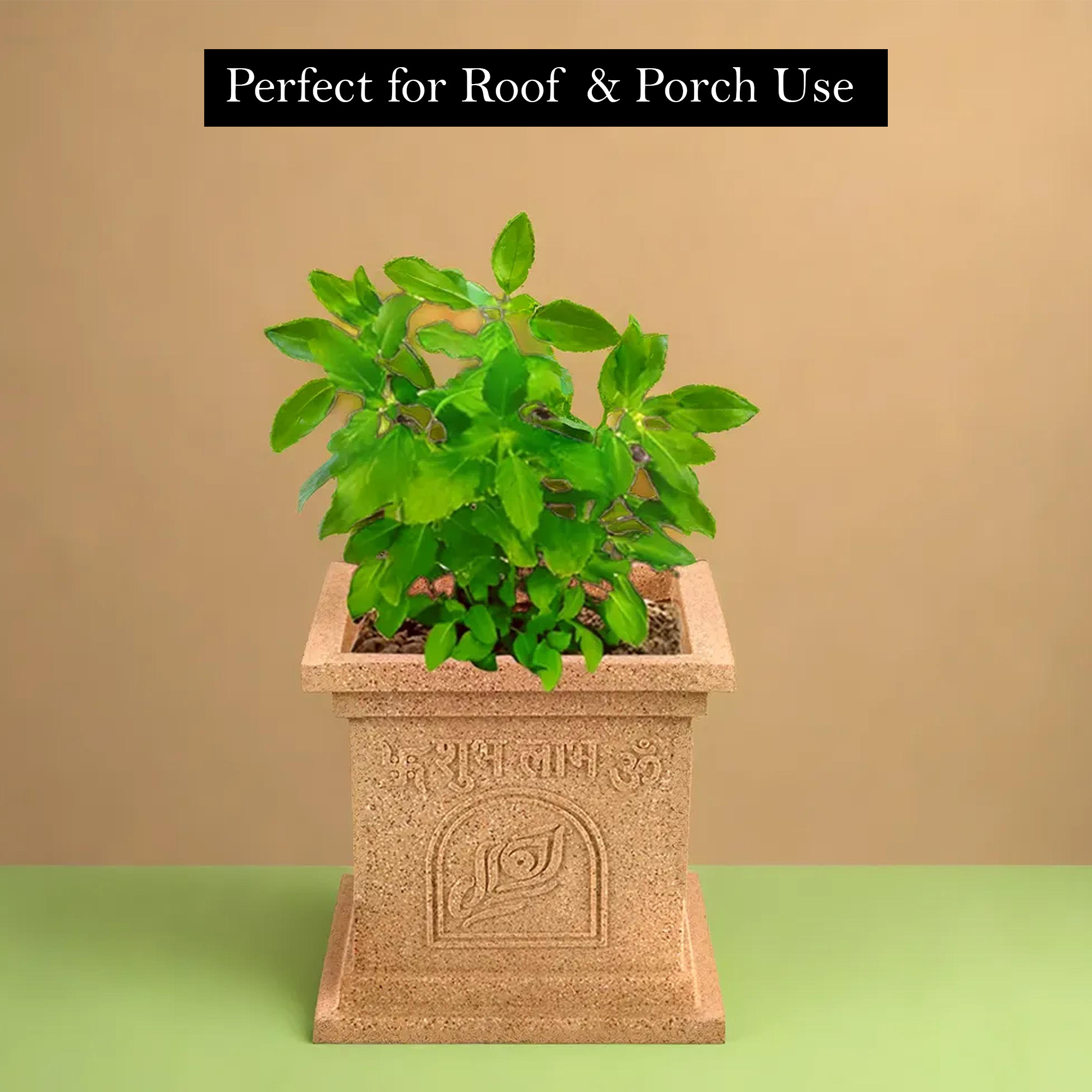 Kuber Industries 12 Inch Plastic Tulsi Mancha For Home  Modern Tulsi GamlaPlanter Pot for Home Decor Balcony  Garden  Marble Design-Beige