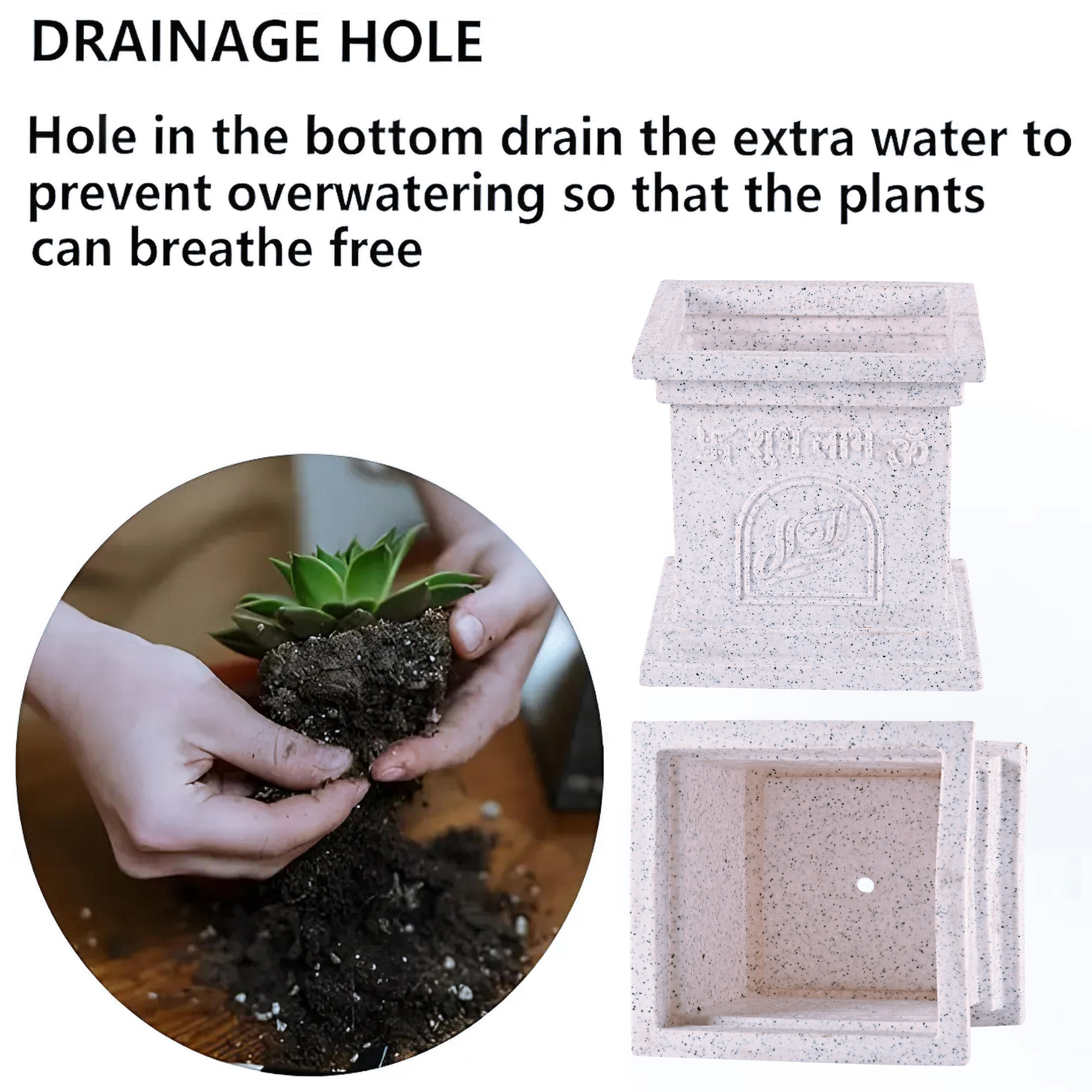 Kuber Industries 12 Inch Plastic Tulsi Mancha For Home  Tulsi GamlaPlanter Pot for Home Decor Balcony  Garden  Marble Design-White