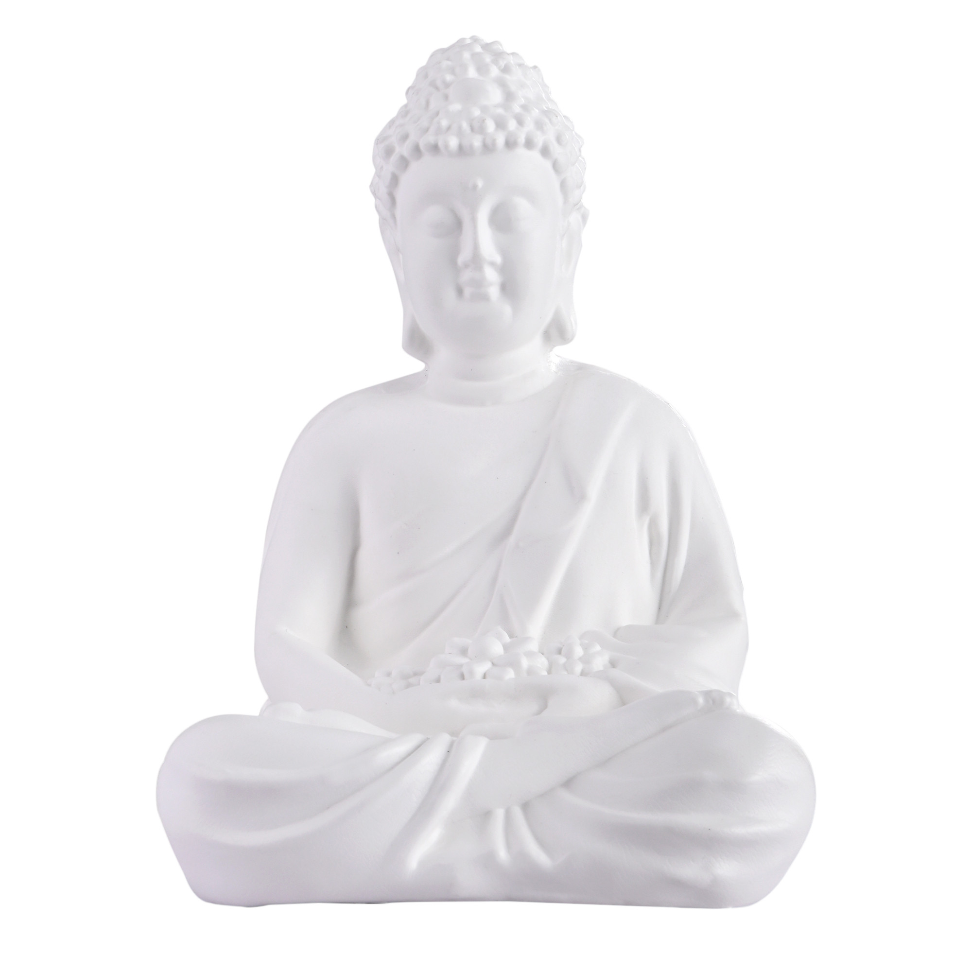 Kuber Industries 12 Inch Poly Fiber Lord Buddha Idols for Home Decor  Meditating White Buddha StatueMurtiShowpiece Gift Item for Living Room and Office Decor  White Fresh