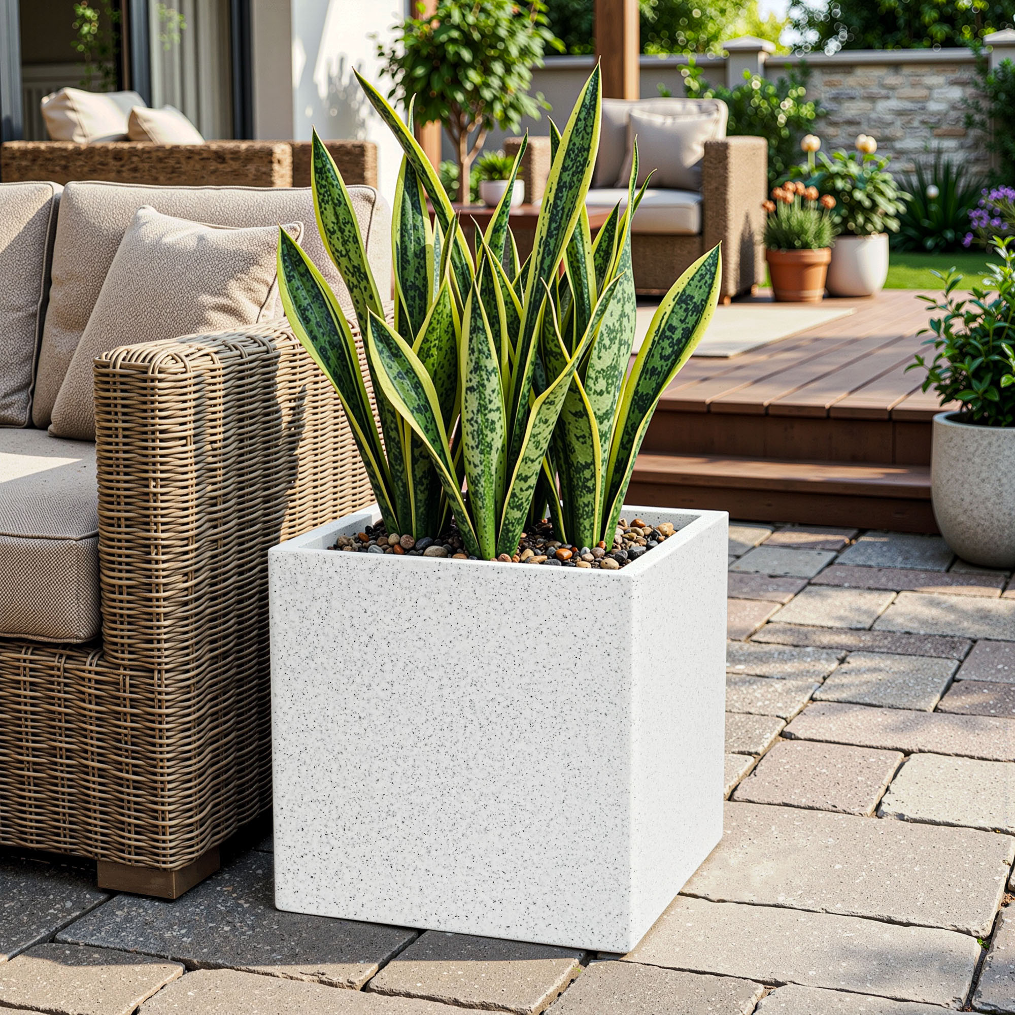 Kuber Industries 12 Inch Rotomould Square Flower Pot  Large Planter for Indoor Outdoor Balcony Terrace Garden Home Office Dcor  Cubical - White