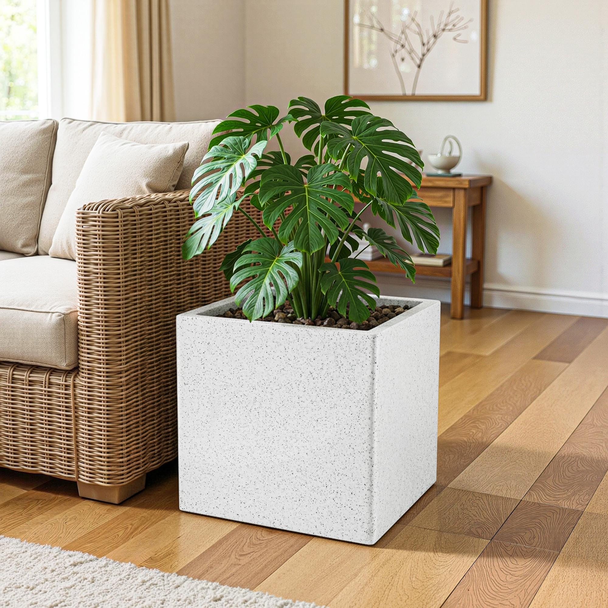 Kuber Industries 12 Inch Rotomould Square Flower Pot  Large Planter for Indoor Outdoor Balcony Terrace Garden Home Office Dcor  Cubical - White