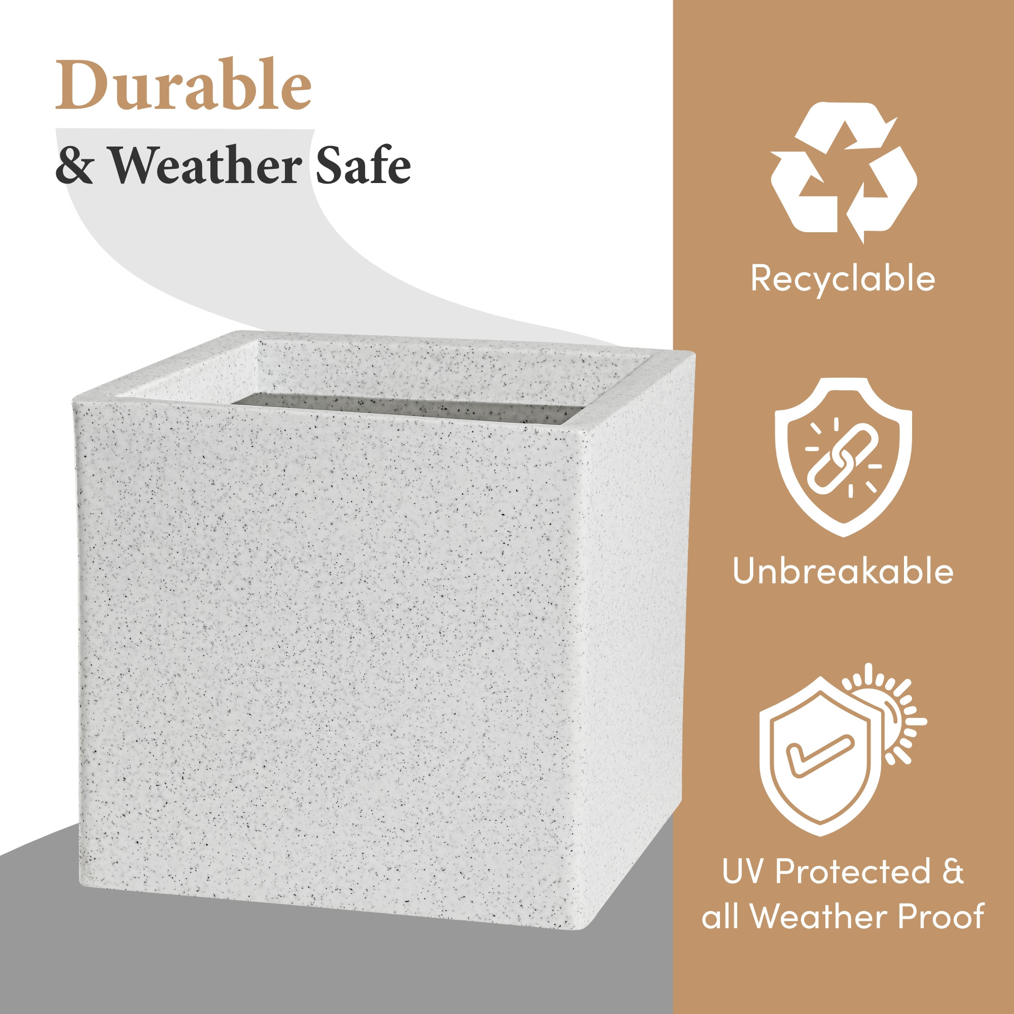 Kuber Industries 12 Inch Rotomould Square Flower Pot  Large Planter for Indoor Outdoor Balcony Terrace Garden Home Office Dcor  Cubical - White