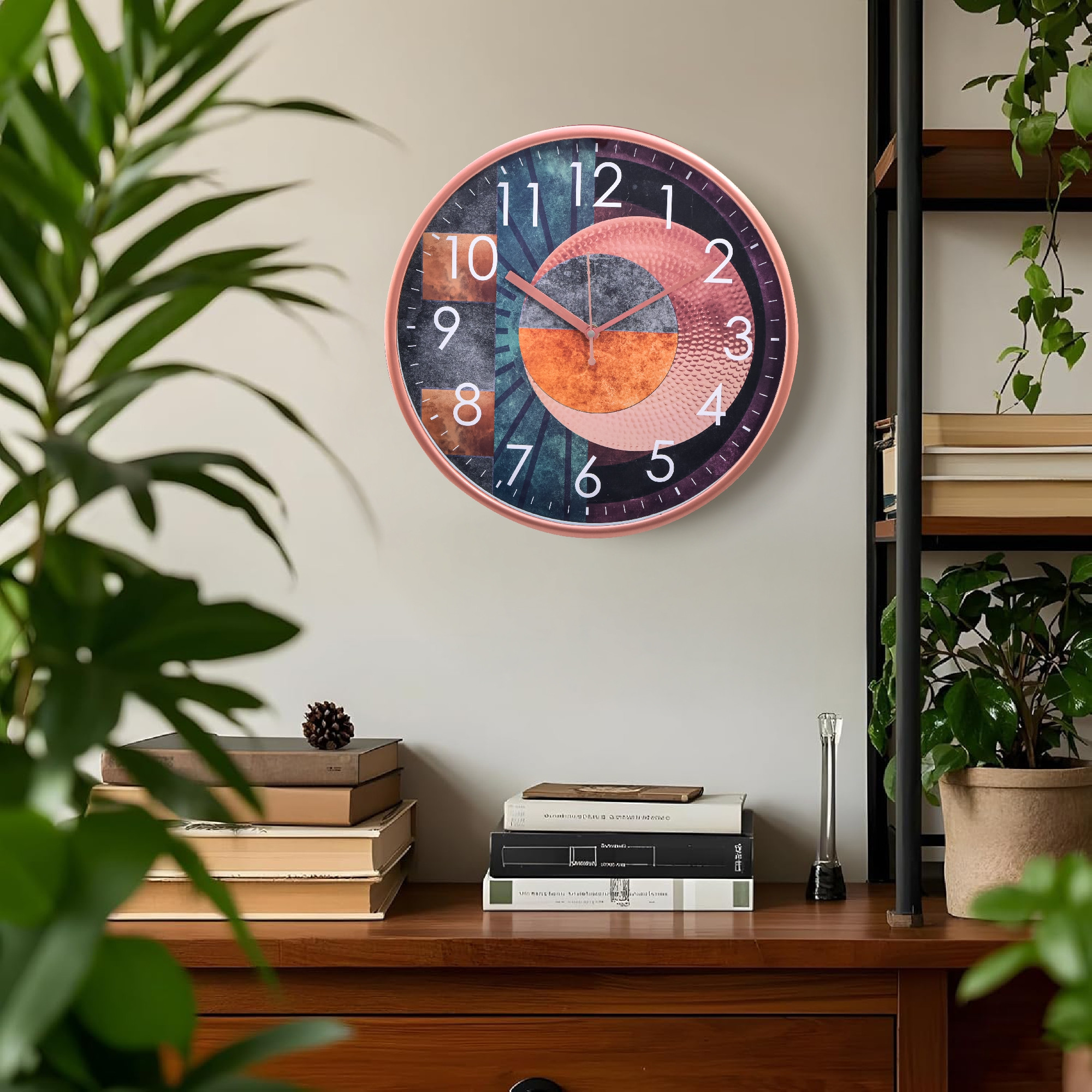 Kuber Industries 12 Inch Silent Sweep Wall Clock for Home  Office  Abstract Analog Number Wall Clock for Living Room Bedroom  Geometric Dial  Battery not Included  NC-21377  Multicolor