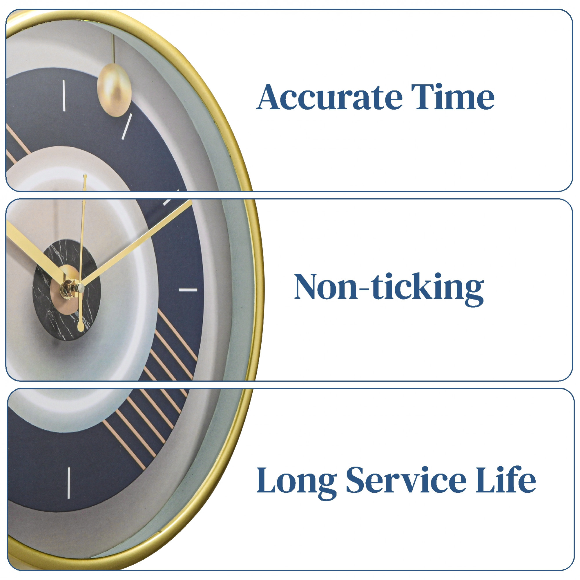 Kuber Industries 12 Inch Silent Ticking Wall Clock for Home  Office  Analog Number Wall Clock for Living Room  Designer Geometric Dial  Battery not Included  NC-21363  Blue  Gold