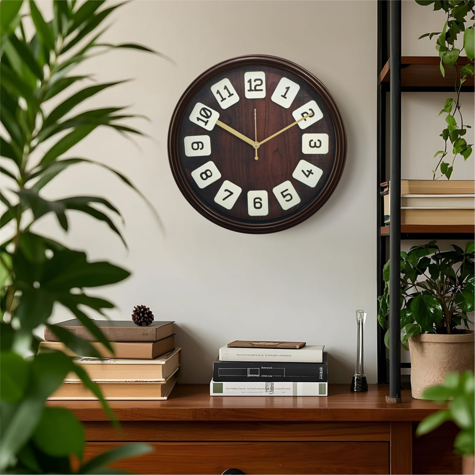 Kuber Industries 12 Inch Vintage Wall Clock for Home  Office  Silent Sweep  Analog Number Wall Clock for Living Room  Easy-to-Read 3D Numbers  Battery not Included  NC-21701  Wood Finish