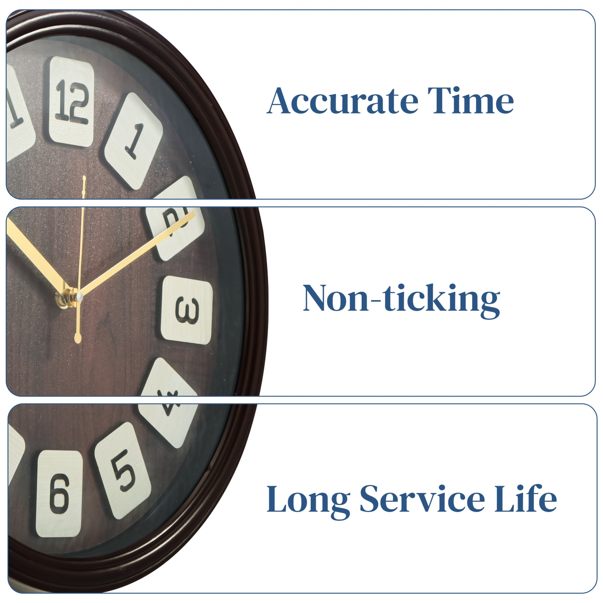 Kuber Industries 12 Inch Vintage Wall Clock for Home  Office  Silent Sweep  Analog Number Wall Clock for Living Room  Easy-to-Read 3D Numbers  Battery not Included  NC-21701  Wood Finish
