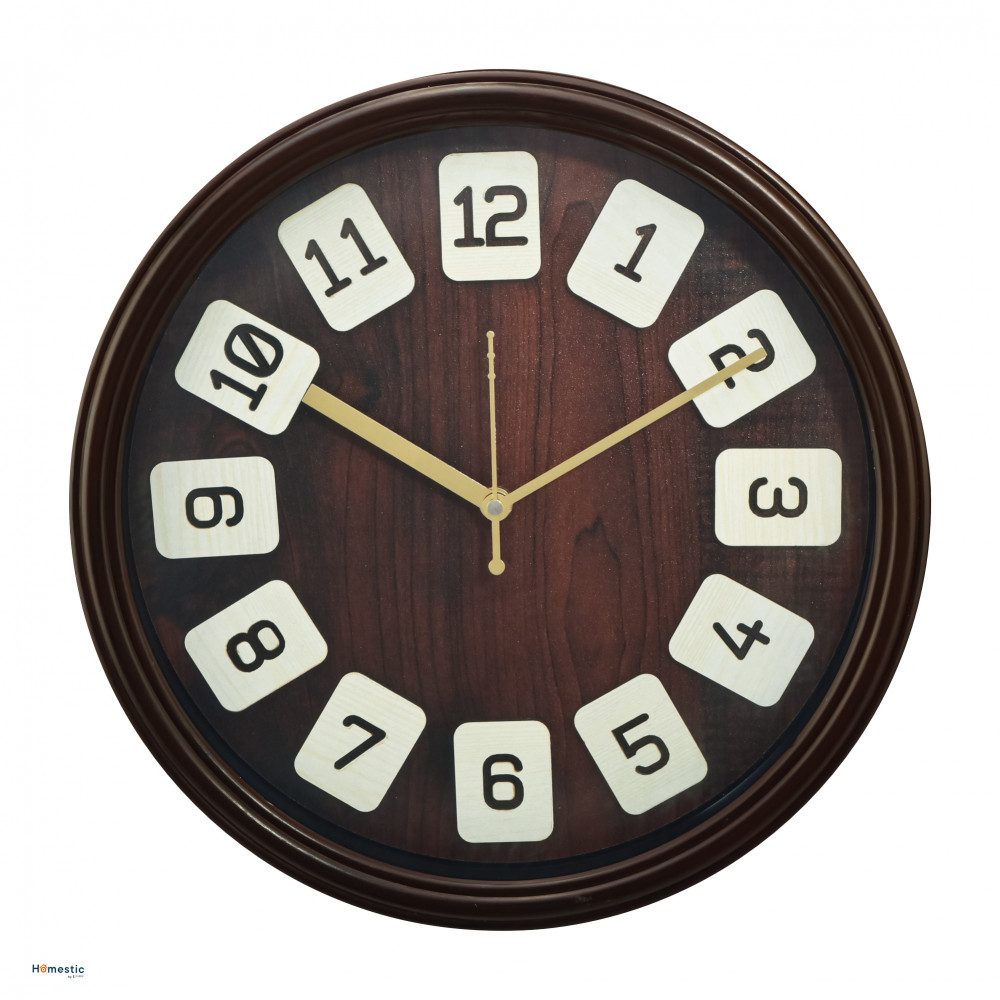 Image of Kuber Industries 12 Inch Vintage Wall Clock for Home &amp; Office | Silent Sweep | Analog Number Wall Clock for Living Room | Easy-to-Read 3D Numbers | Battery not Included | NC-21701 | Wood Finish
