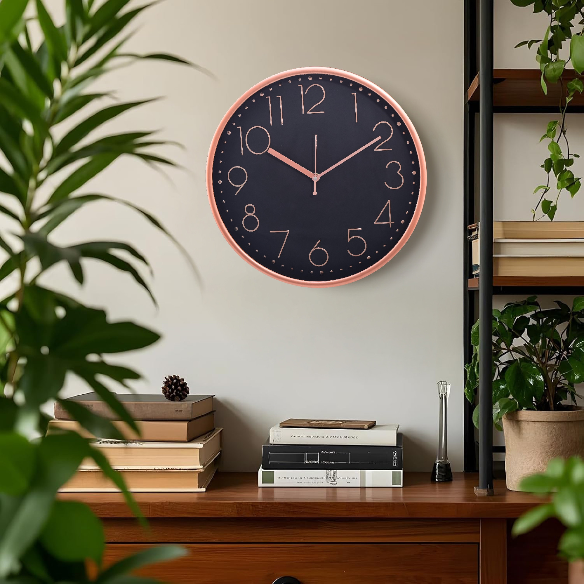 Kuber Industries 12 Inch Wall Clock for Home  Office  Non-Ticking Quartz Sweep  Analog Number Wall Clock for Living Room  Easy-to-Read Numbers  Battery not Included  NC-21386  Rose Gold